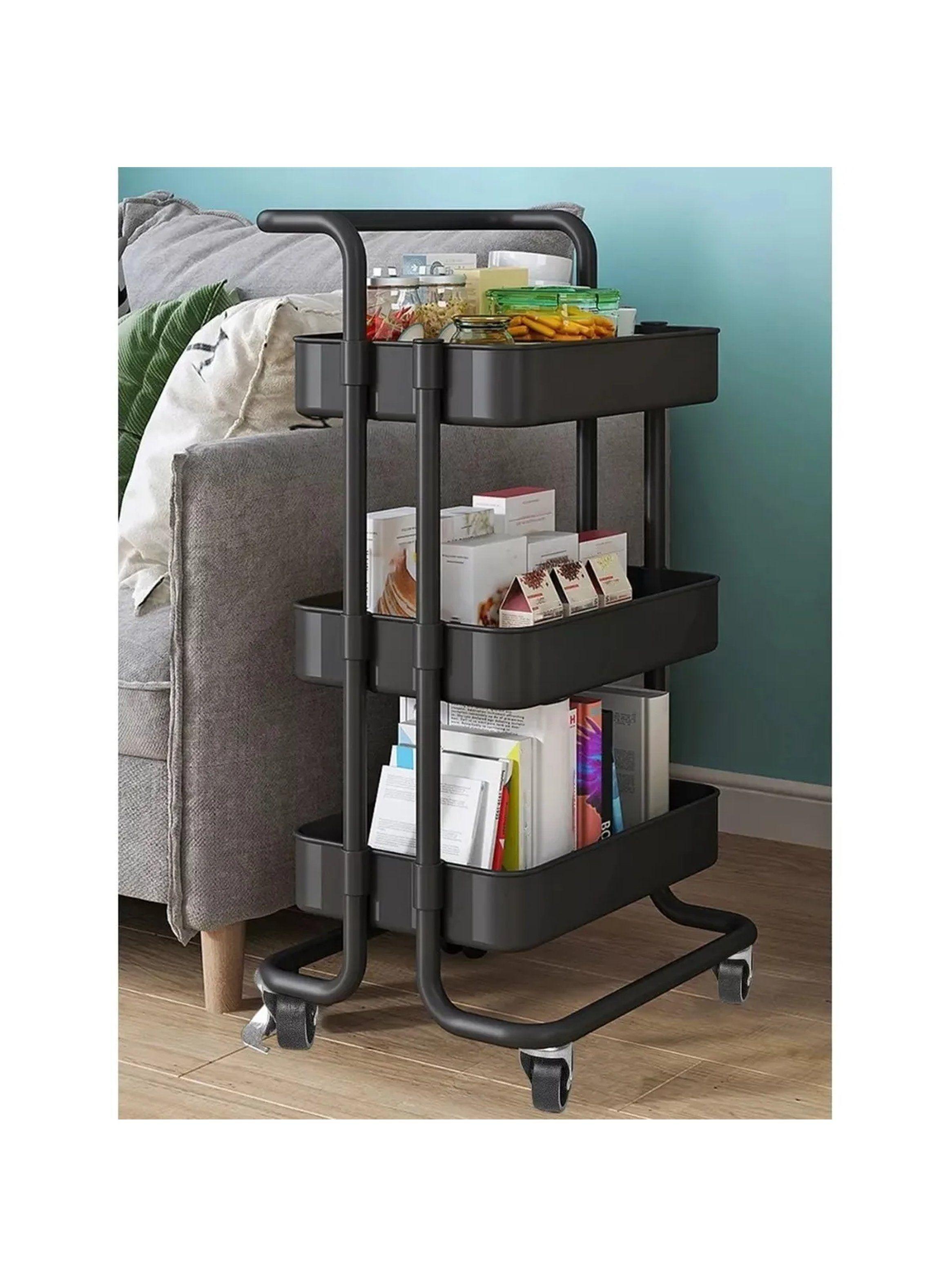 Carro de Almacenaje de 3 Niveles con Ruedas Metálico Negro-3