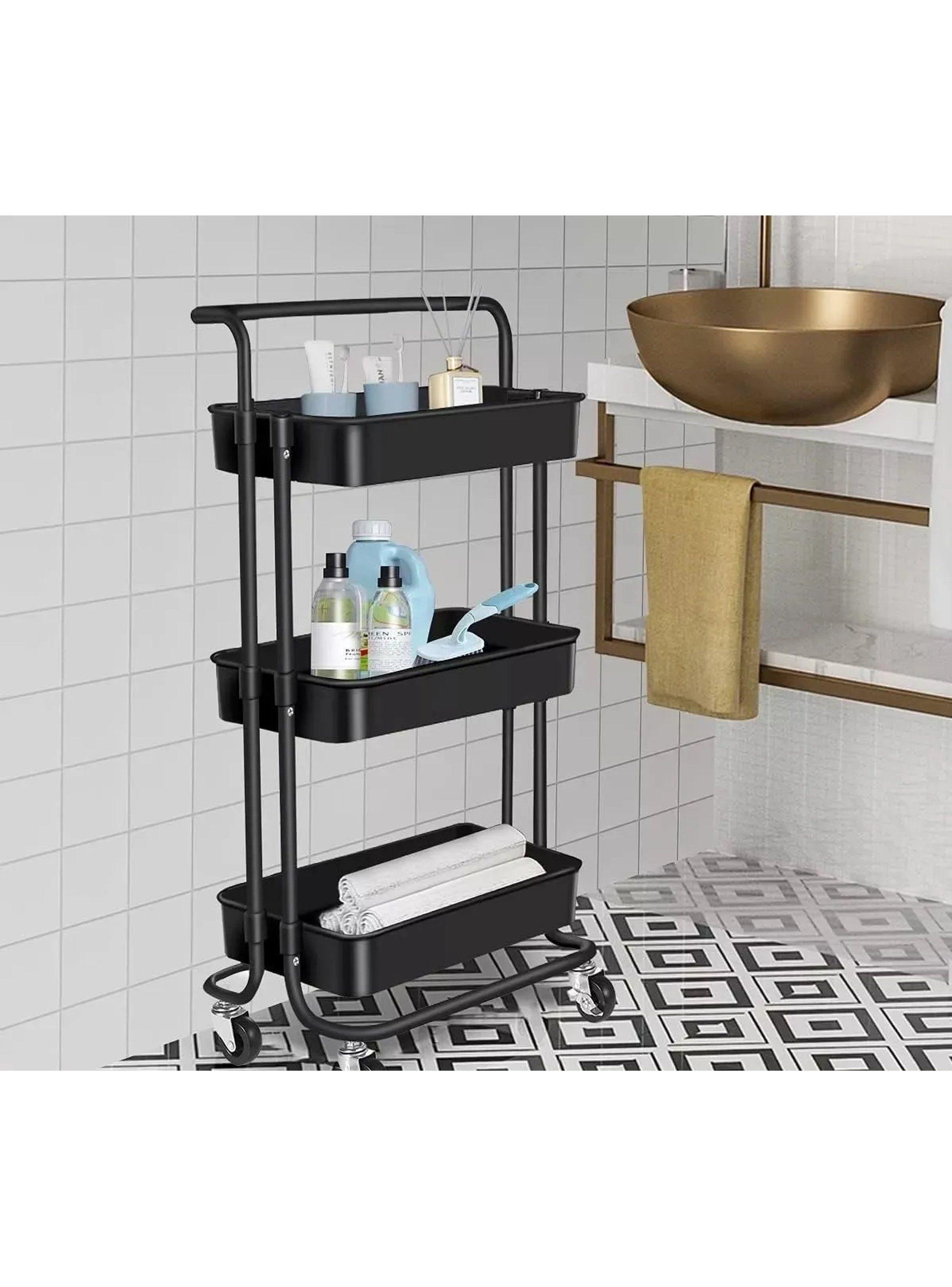Carro de Almacenaje de 3 Niveles con Ruedas Metálico Negro-4