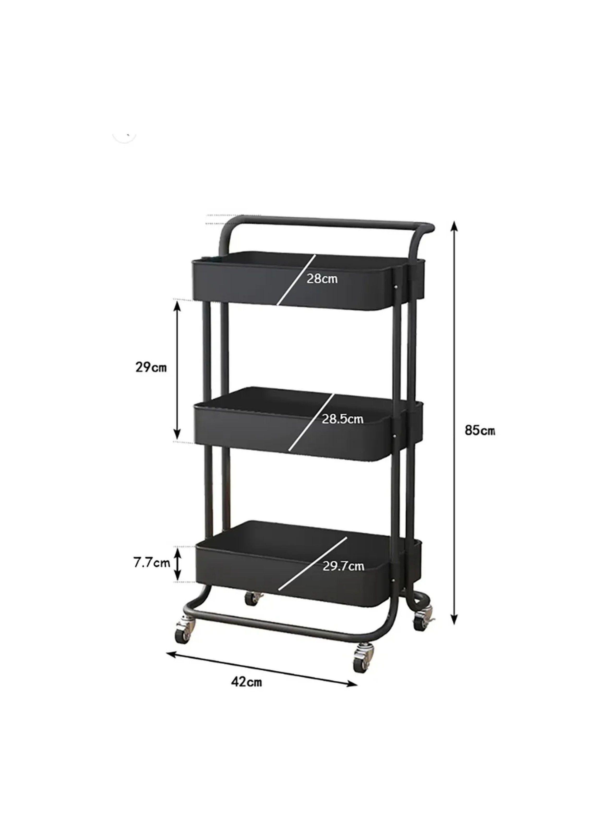Carro de Almacenaje de 3 Niveles con Ruedas Metálico Negro-6