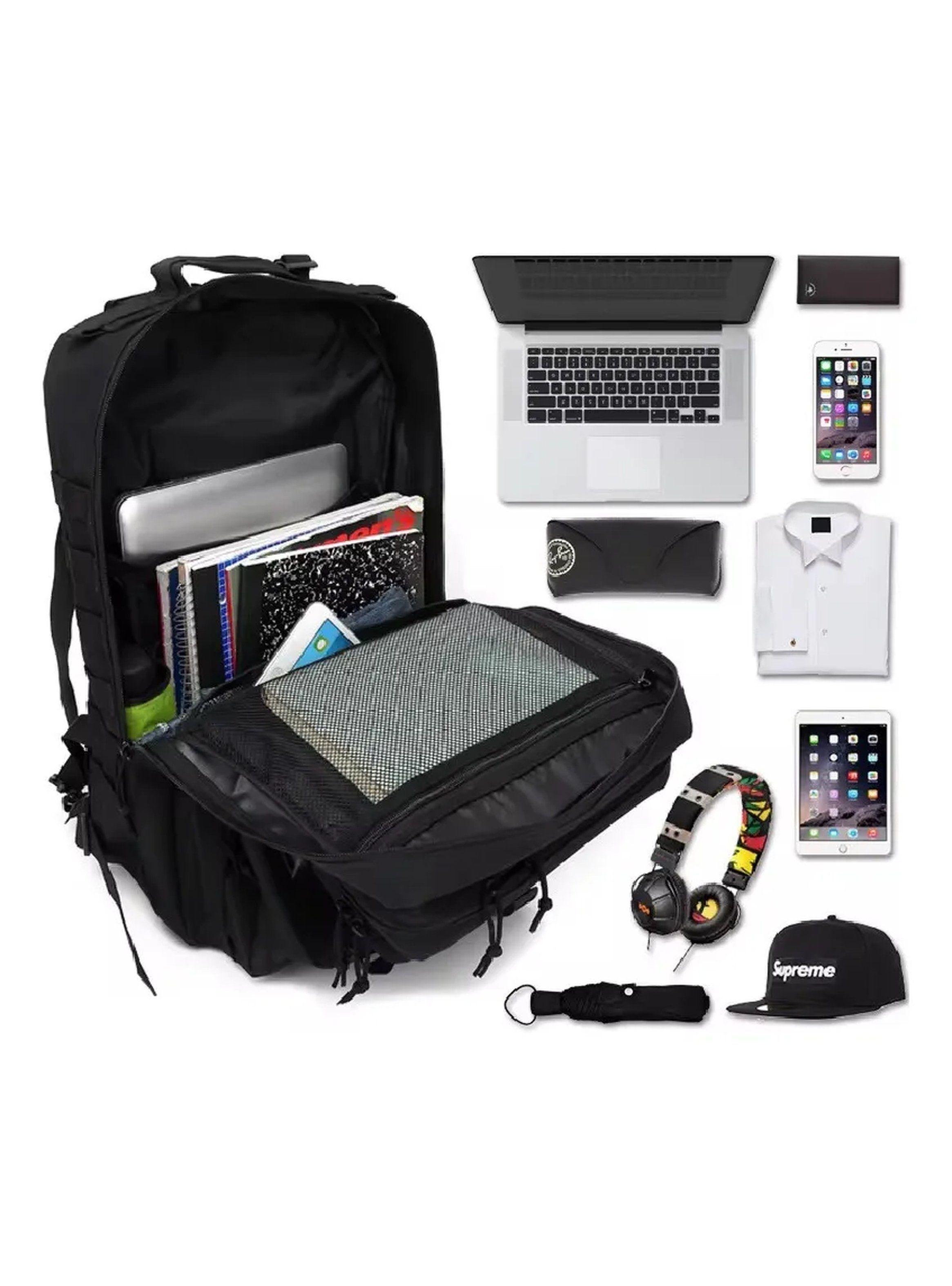 Mochila Táctica Militar Multibolsillos Impermeable Negra 45L-7