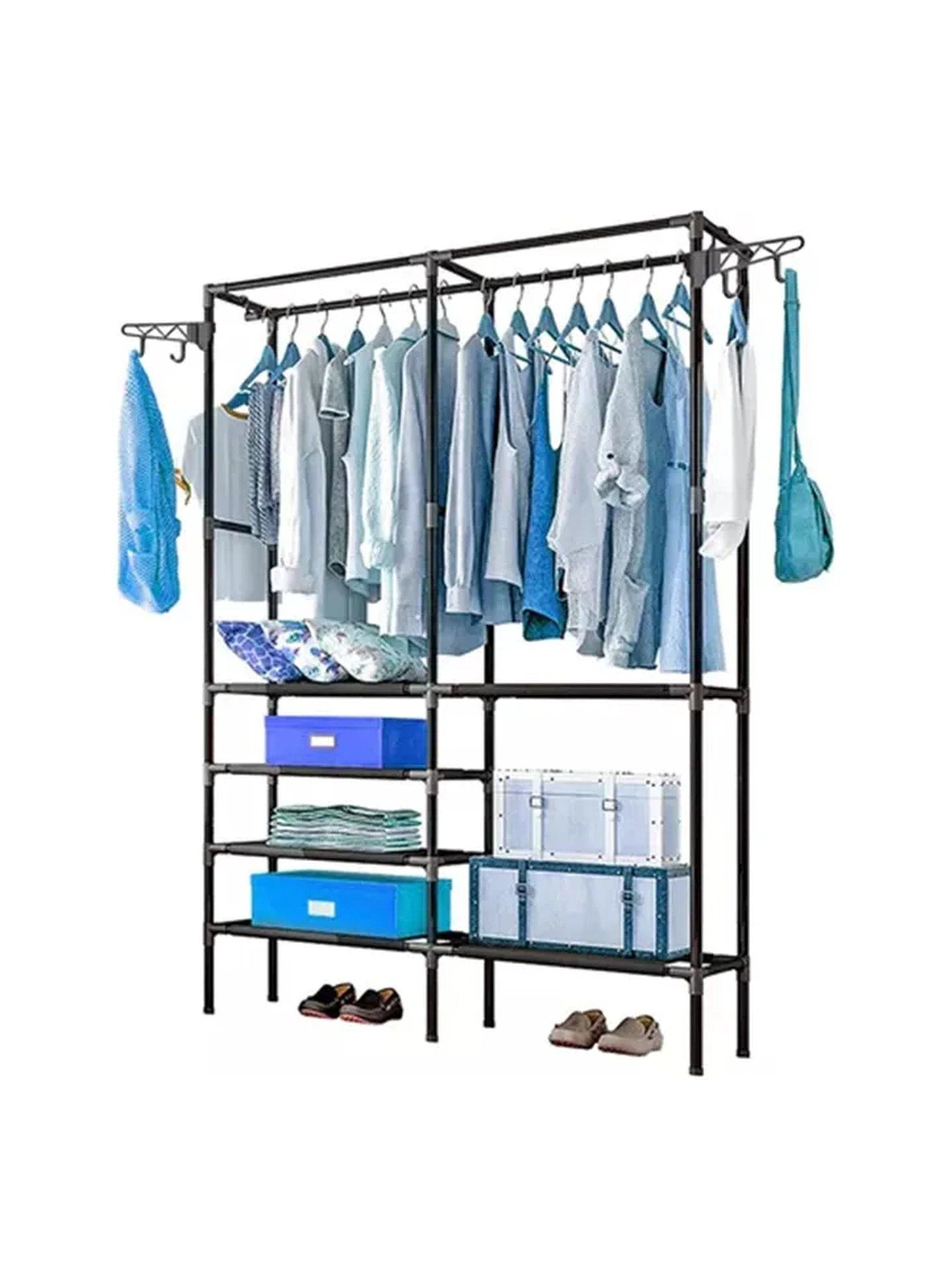 Organizador de Ropa Metálico Multifuncional con Estantes y Colgadores Larco-0