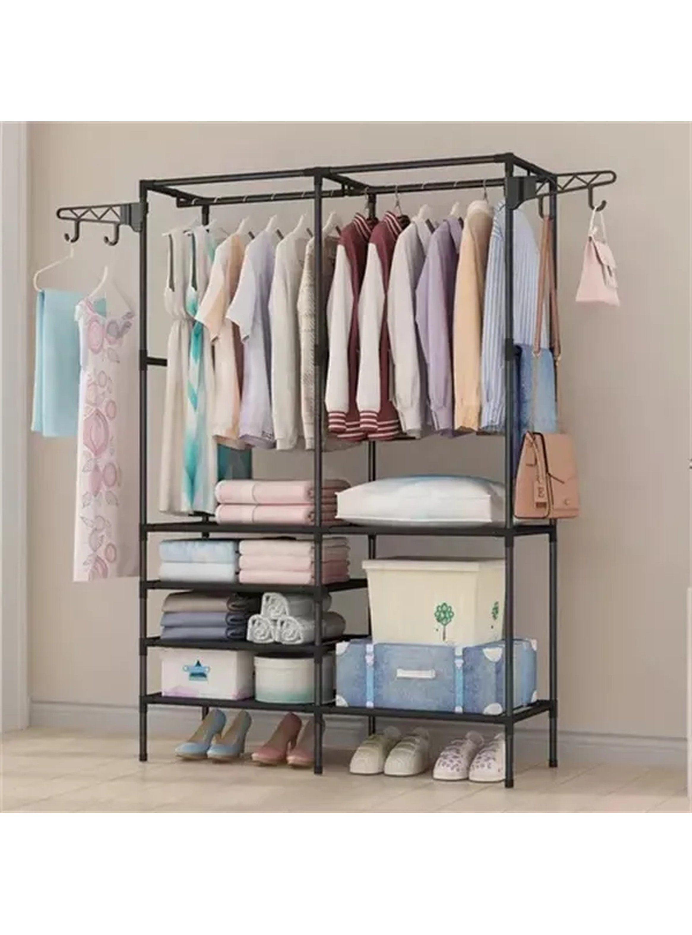 Organizador de Ropa Metálico Multifuncional con Estantes y Colgadores Larco-1