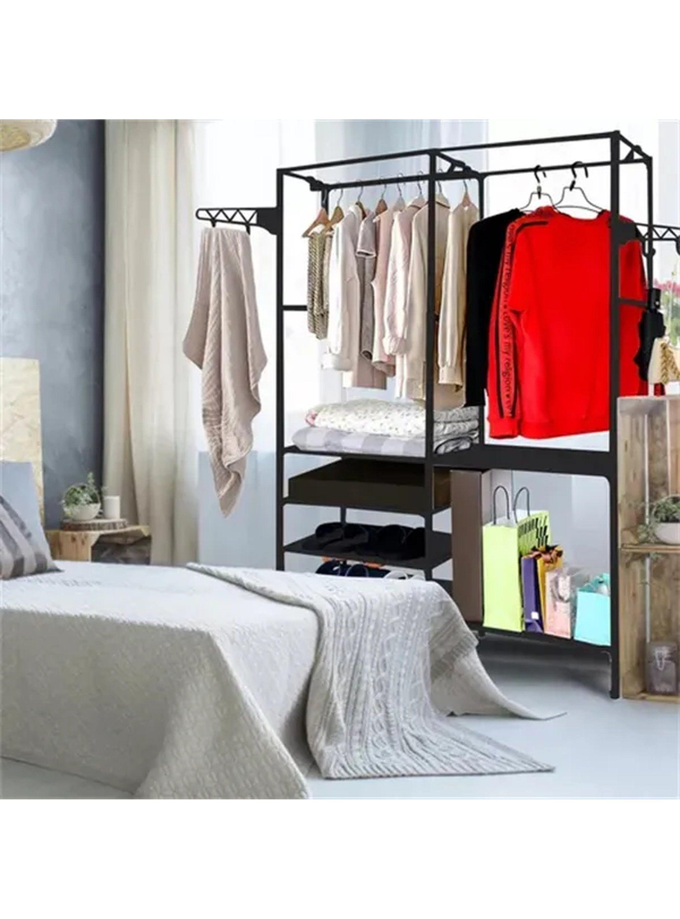 Organizador de Ropa Metálico Multifuncional con Estantes y Colgadores Larco-2