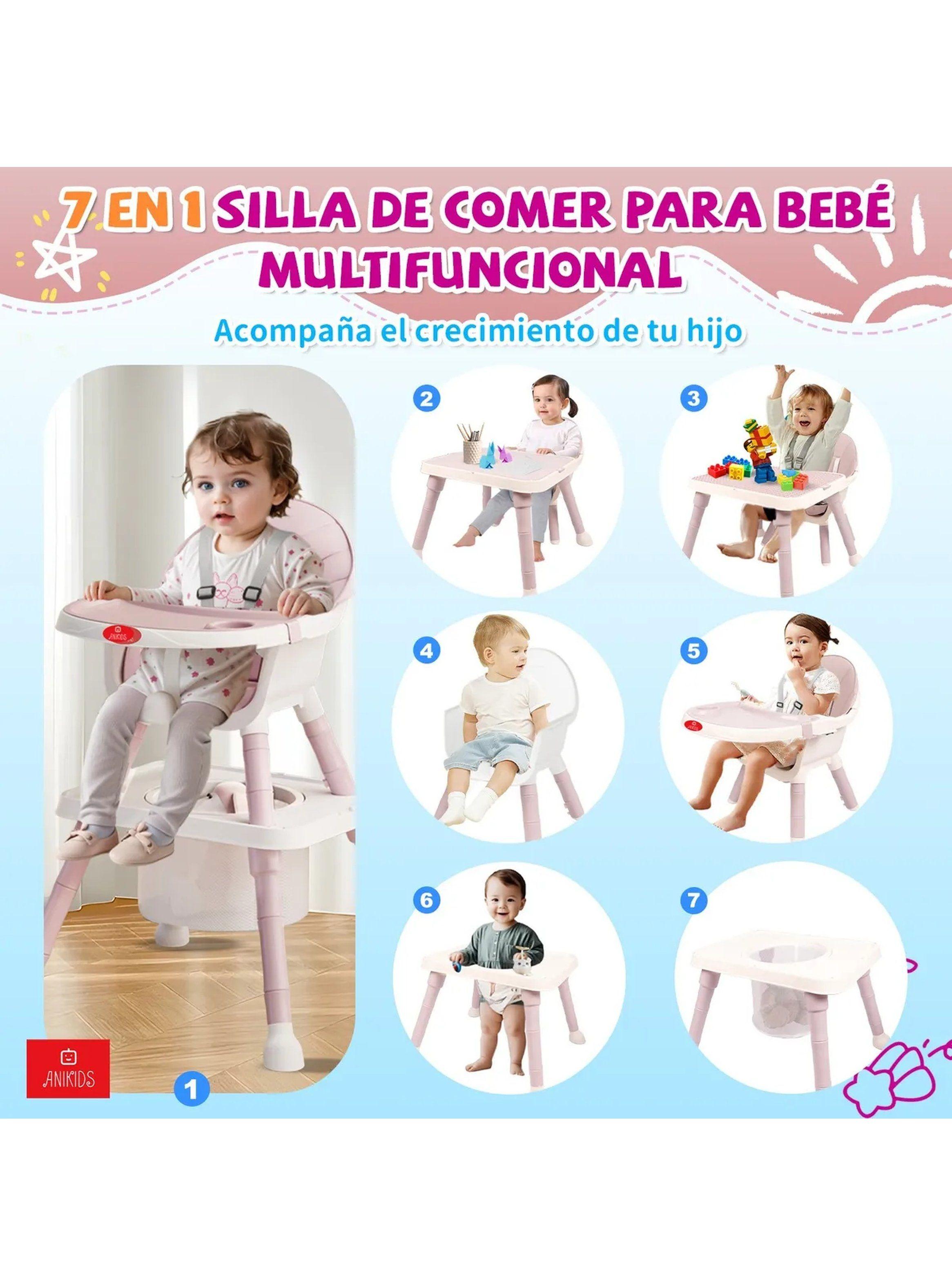 Silla de Comer Multifuncional para Bebé 7 en 1 Ajustable Seguridad 5 Puntos-1