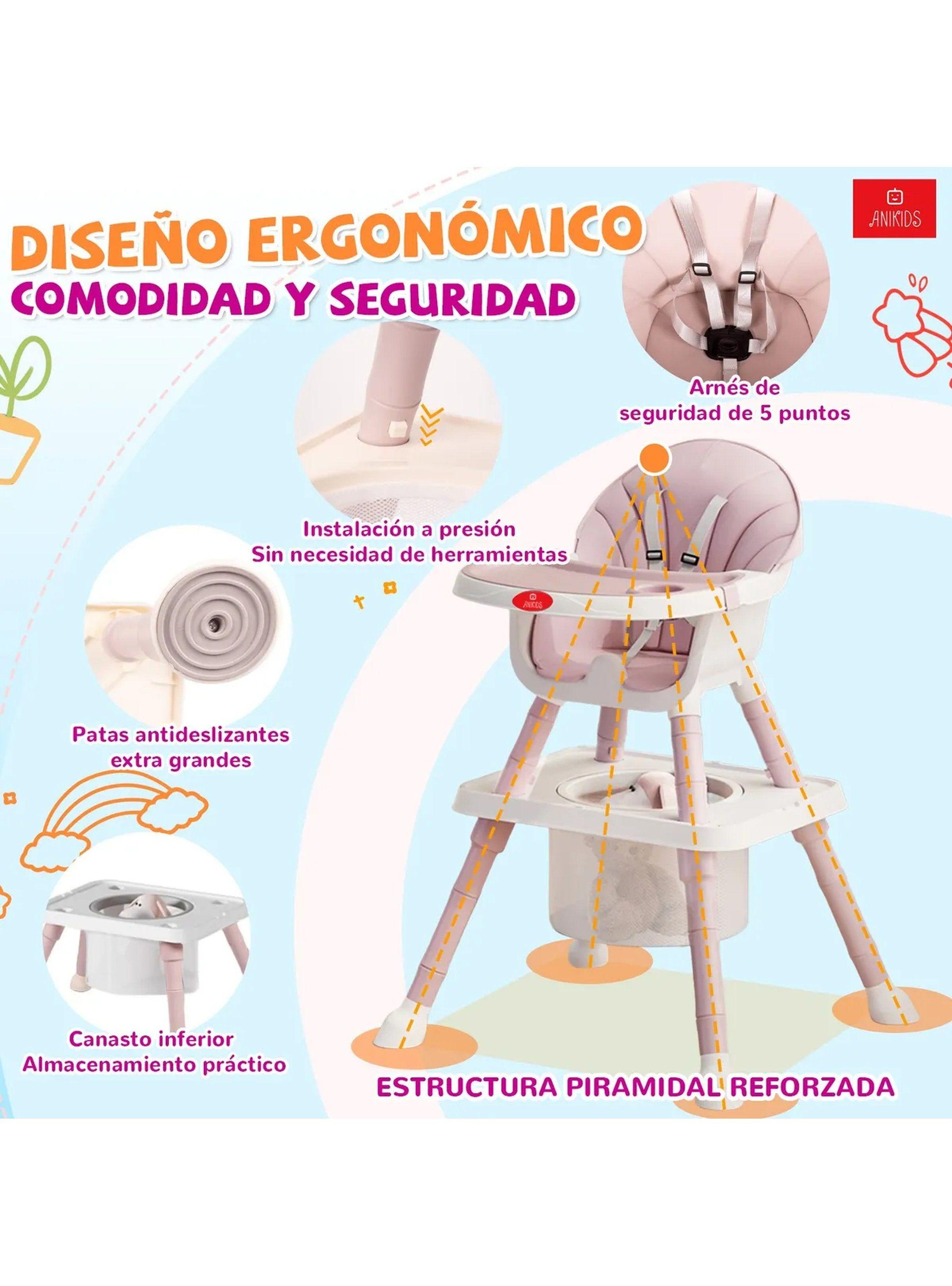 Silla de Comer Multifuncional para Bebé 7 en 1 Ajustable Seguridad 5 Puntos-2