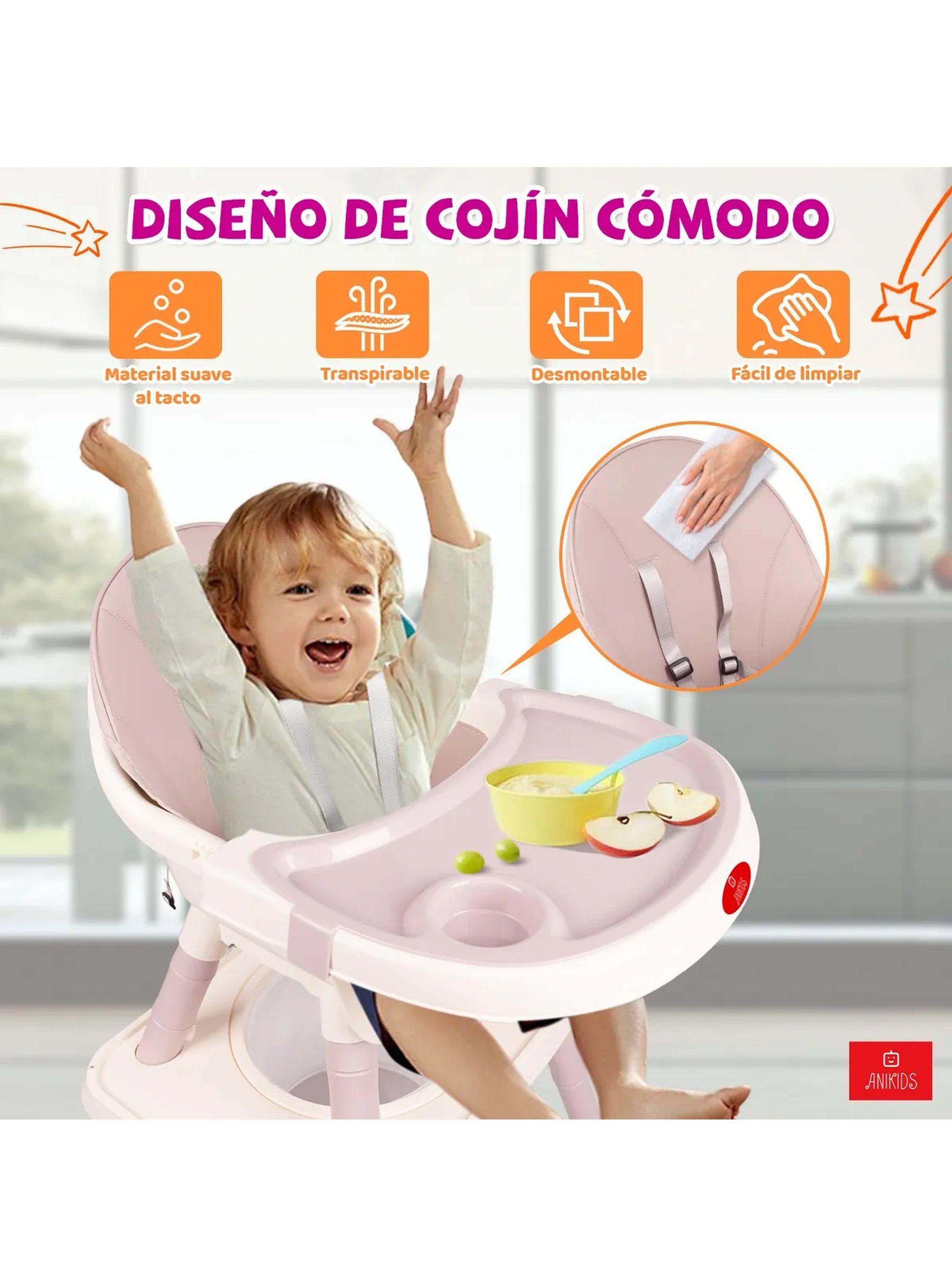Silla de Comer Multifuncional para Bebé 7 en 1 Ajustable Seguridad 5 Puntos-6