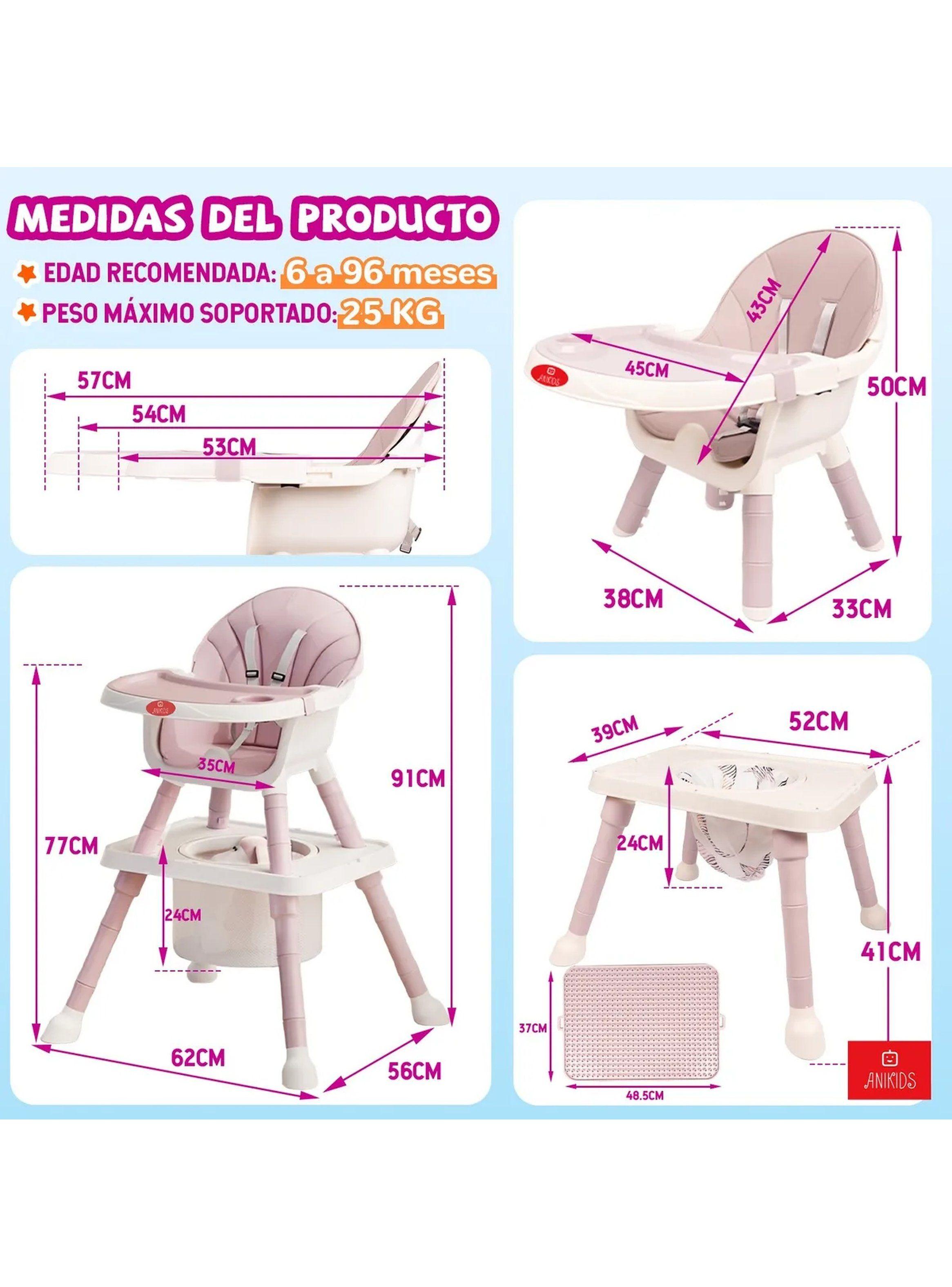 Silla de Comer Multifuncional para Bebé 7 en 1 Ajustable Seguridad 5 Puntos-9