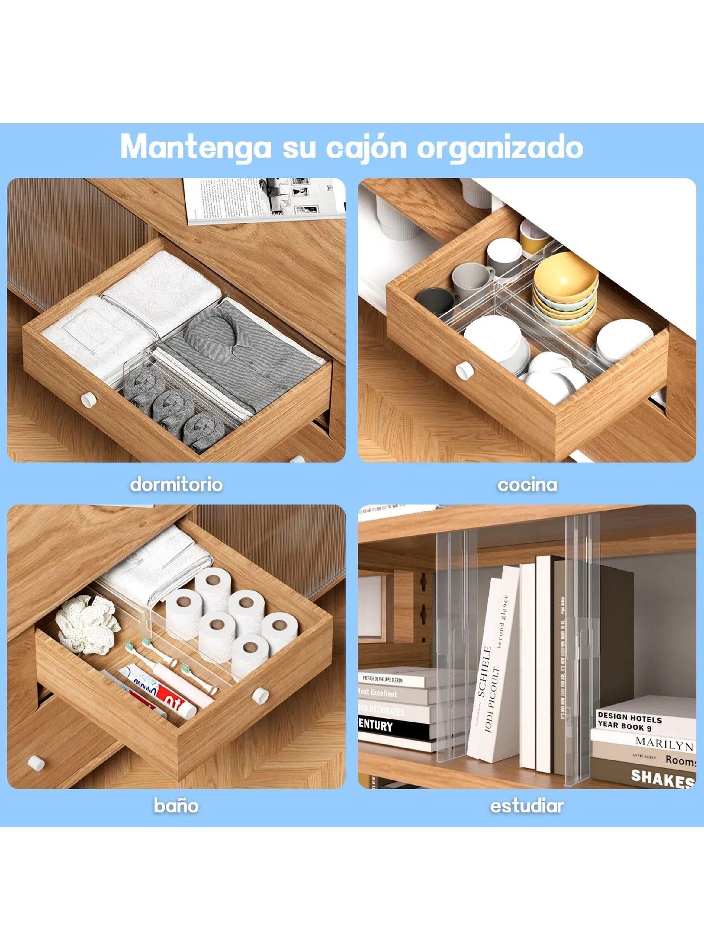 Divisores de Cajón Ajustables Plásticos Transparentes 4 Piezas-3