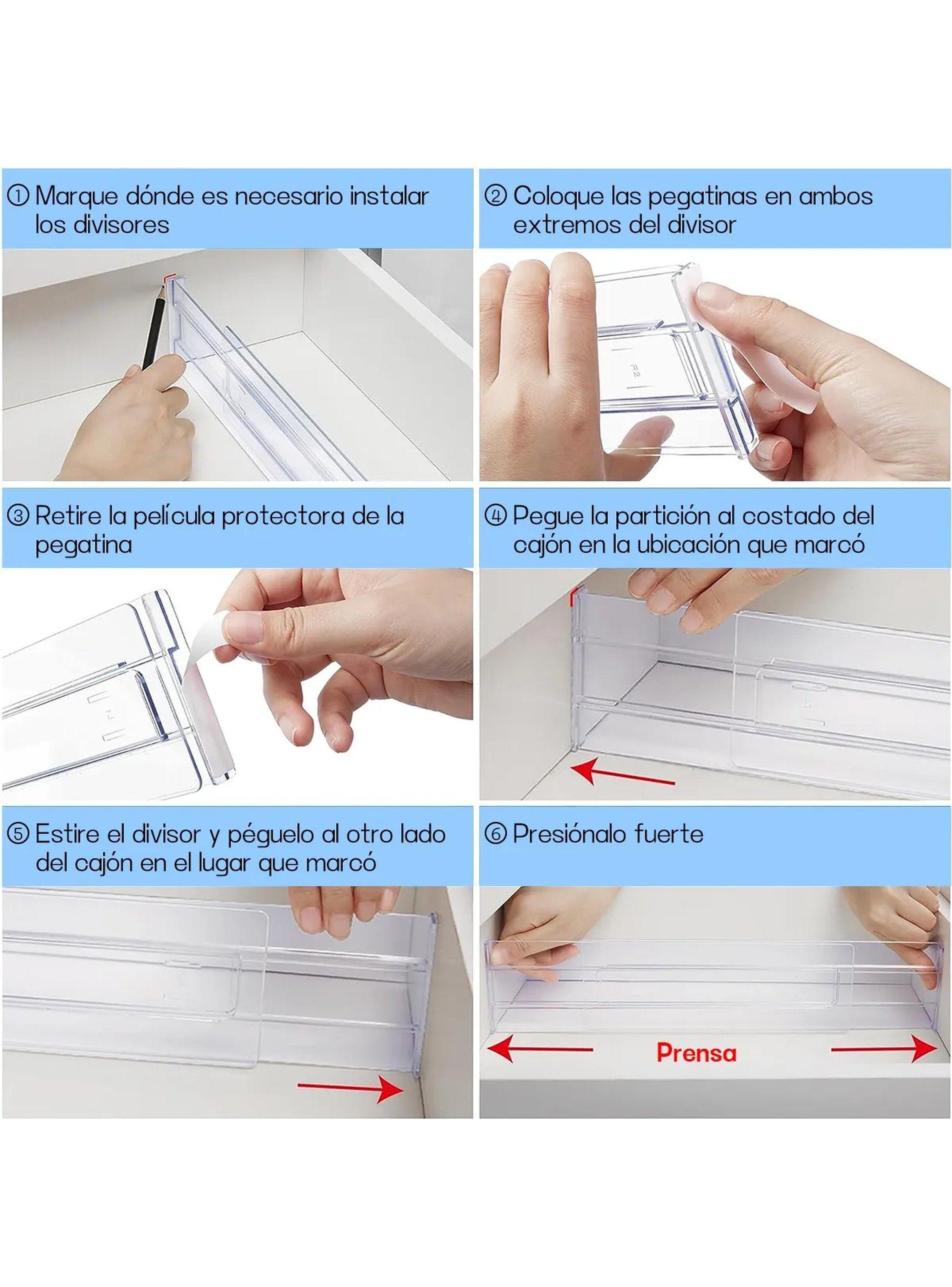 Divisores de Cajón Ajustables Plásticos Transparentes 4 Piezas-4