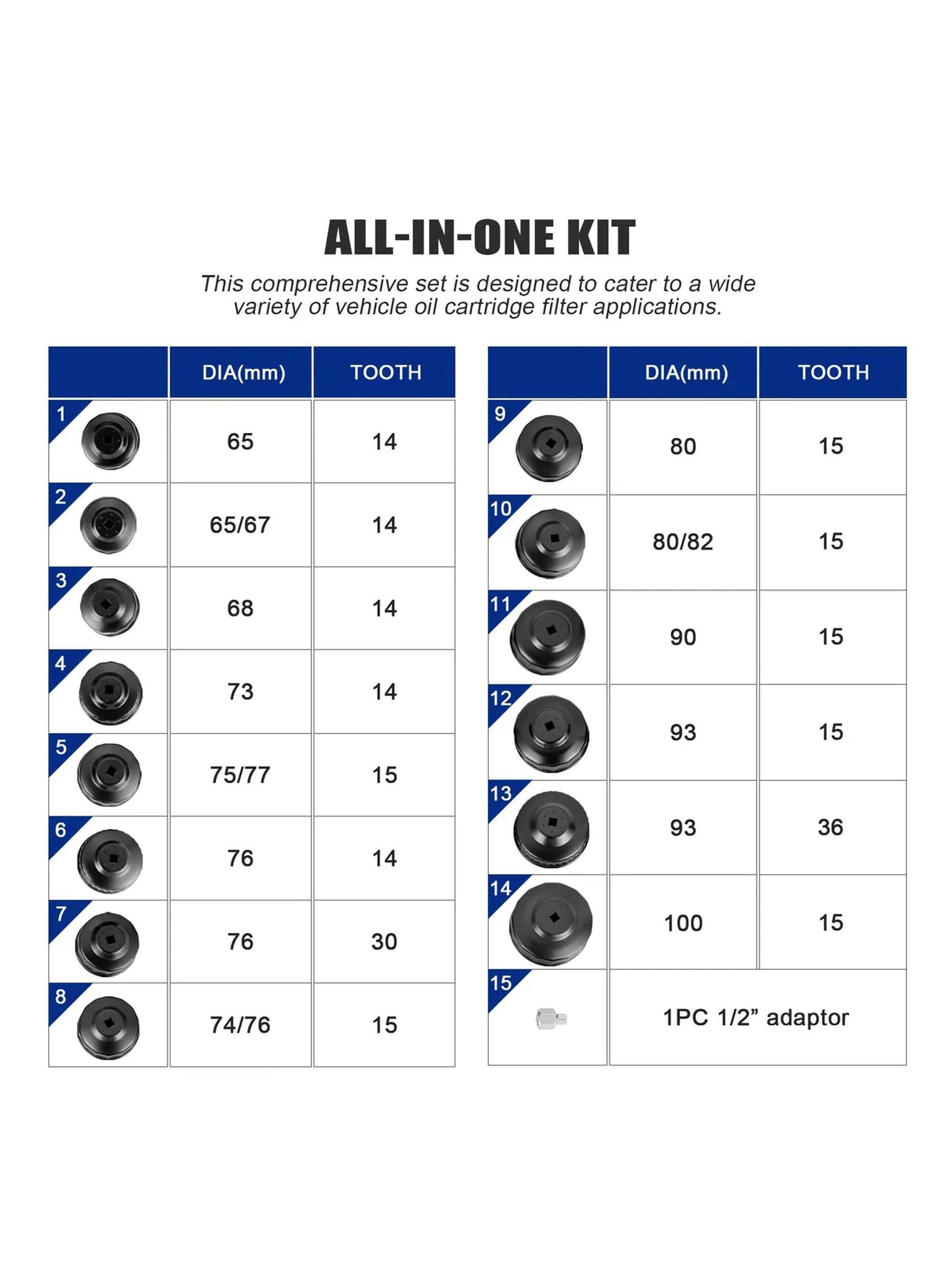 Juego De Llaves De Filtro De Aceite 12 Piezas Acero Vanadio-3