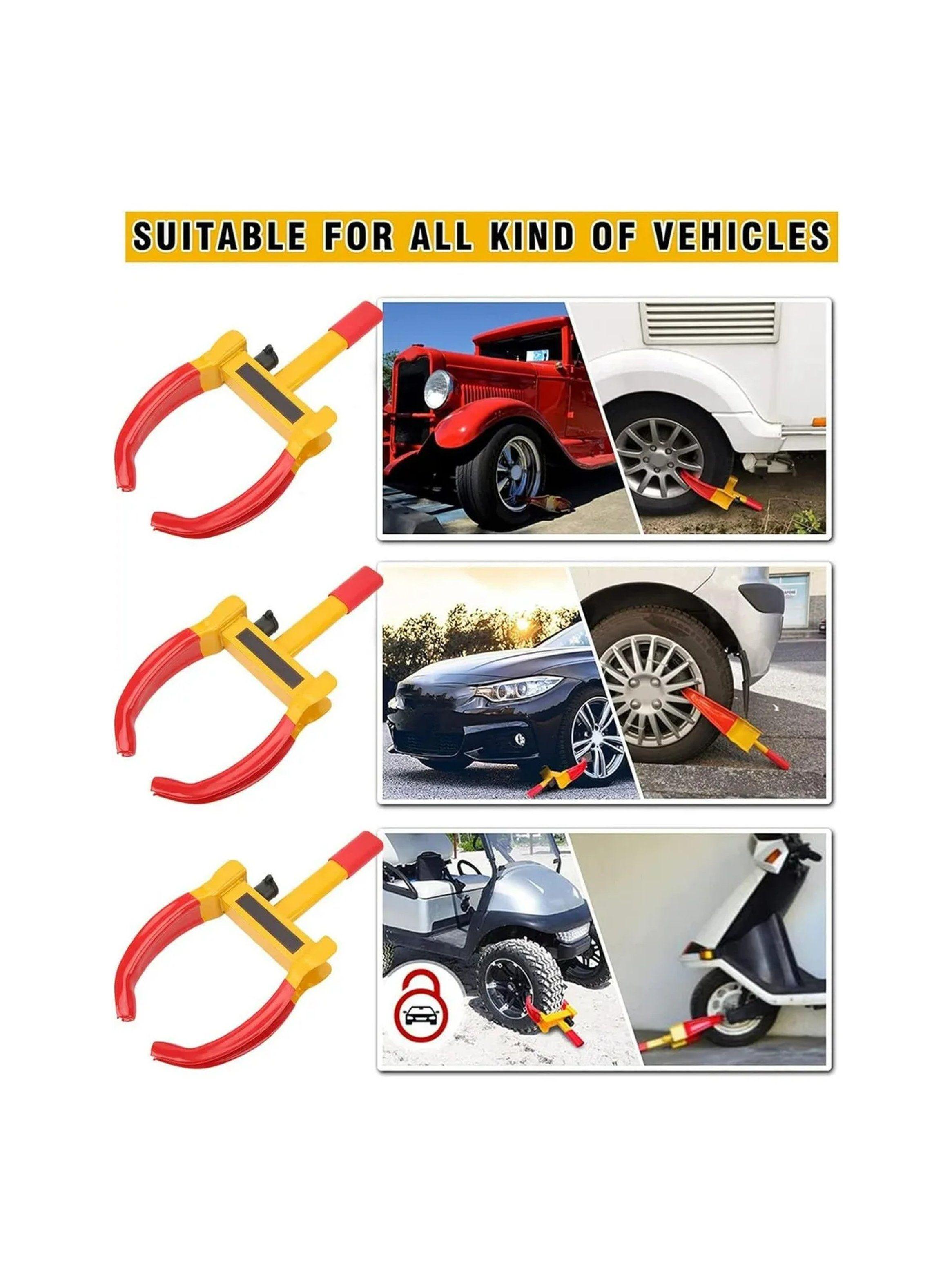 Candado Antirrobo Para Rueda De Vehículo Ajustable Amarillo Y Rojo-2