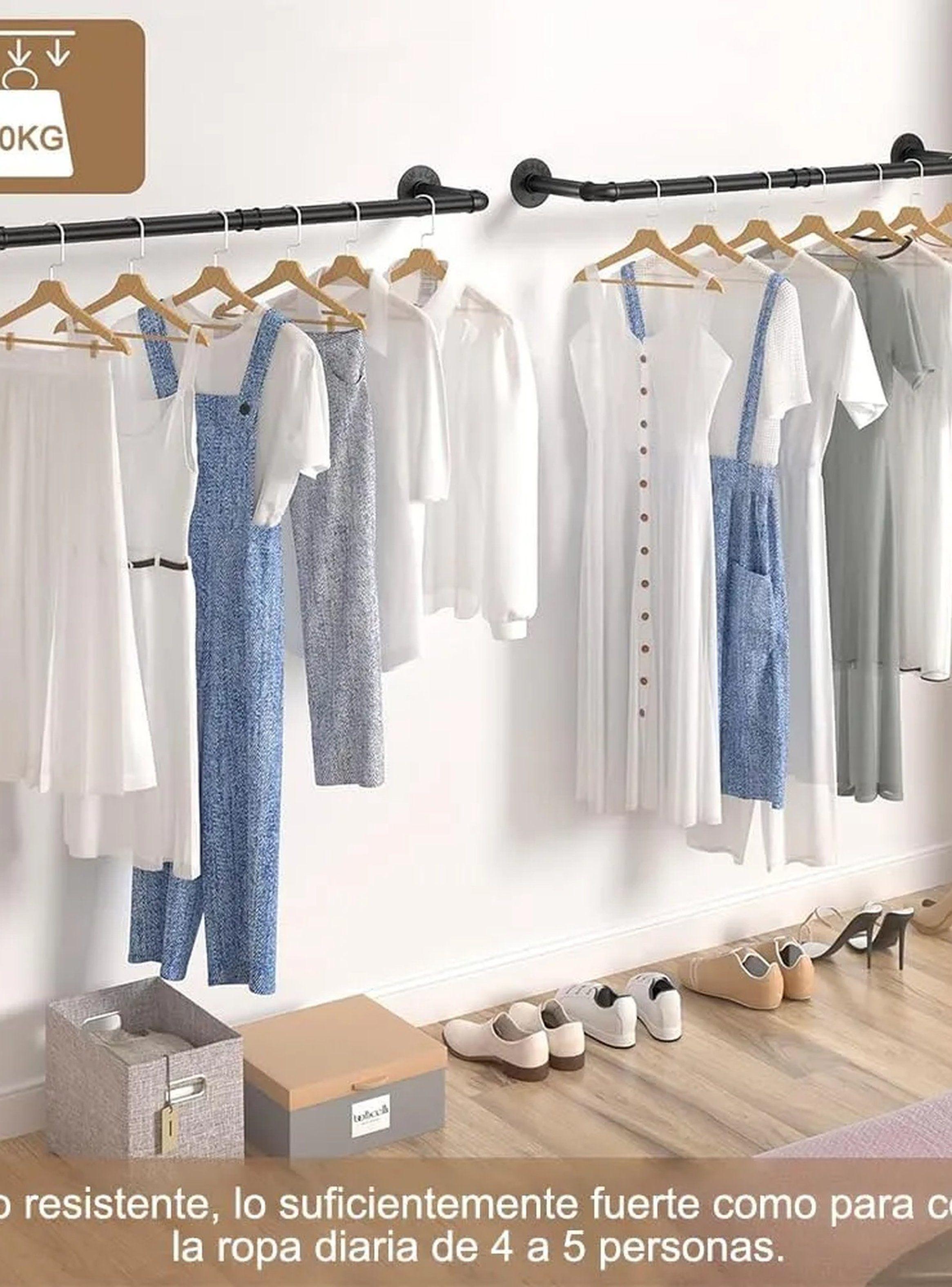 Barra de Ropa Montaje en Pared Metal 91cm Negra Resistente Carga 60kg-2