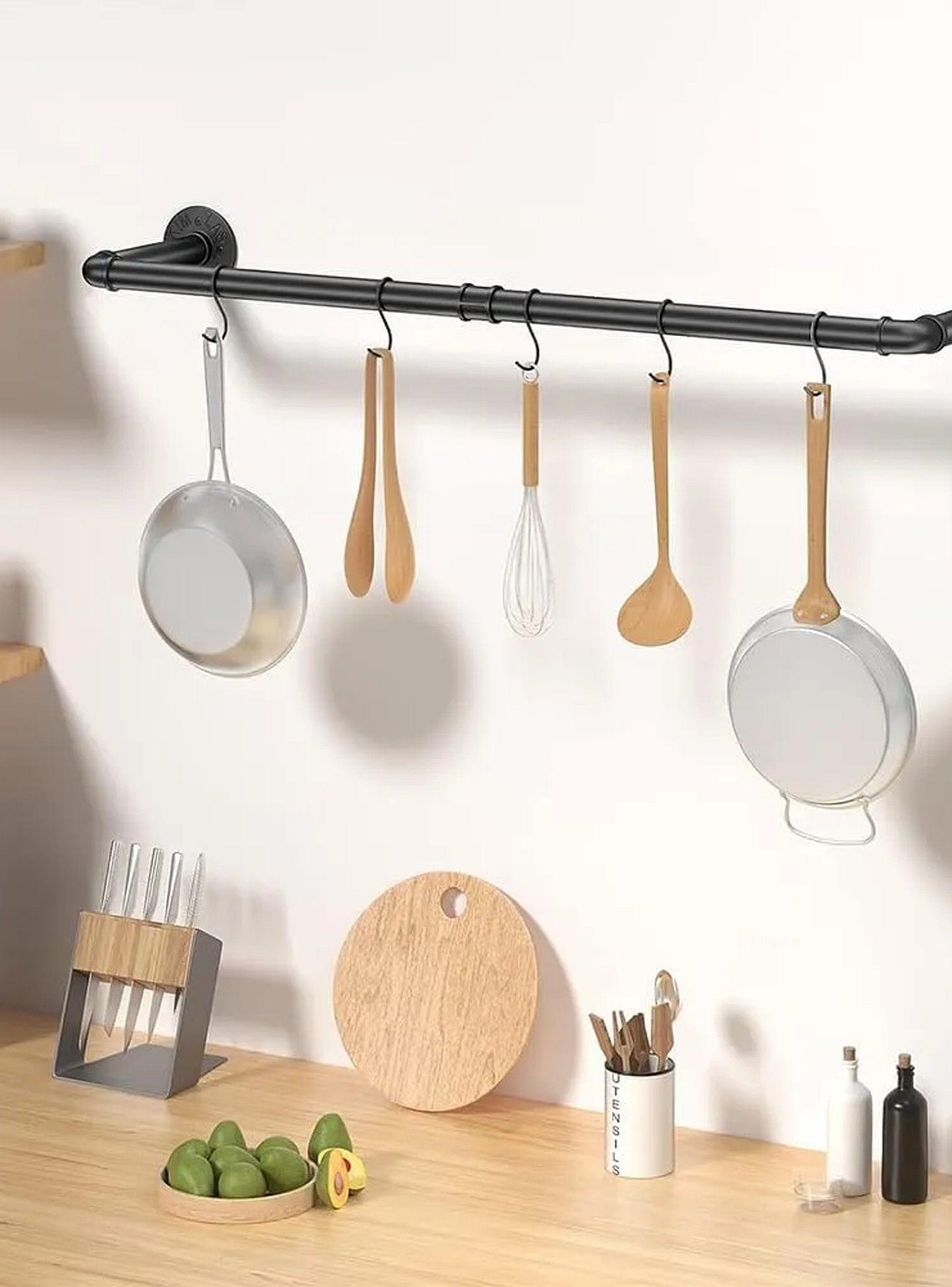 Barra de Ropa Montaje en Pared Metal 91cm Negra Resistente Carga 60kg-3