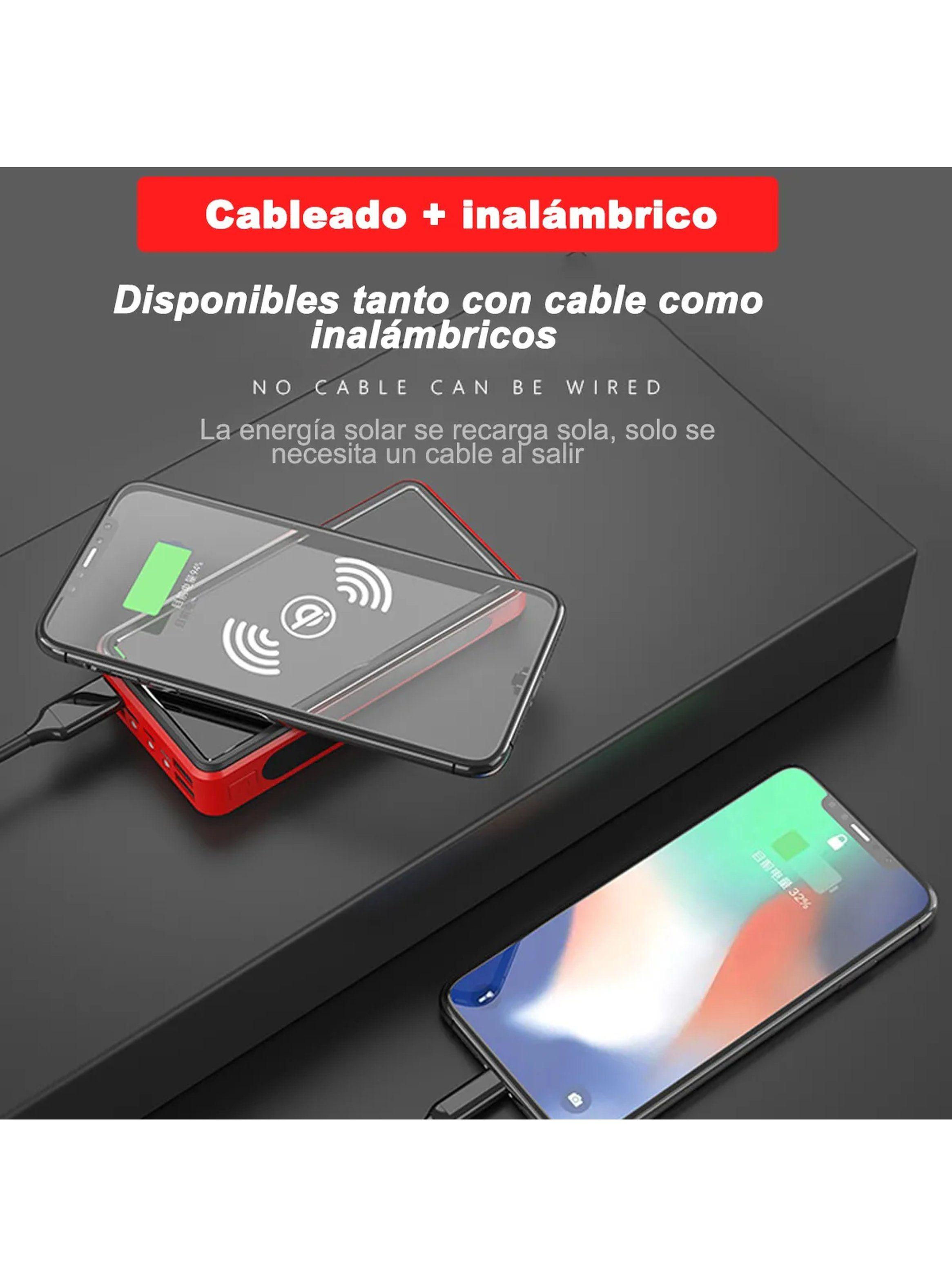 Cargador Solar Portátil 10000mAh Cableado e Inalámbrico Rojo-2