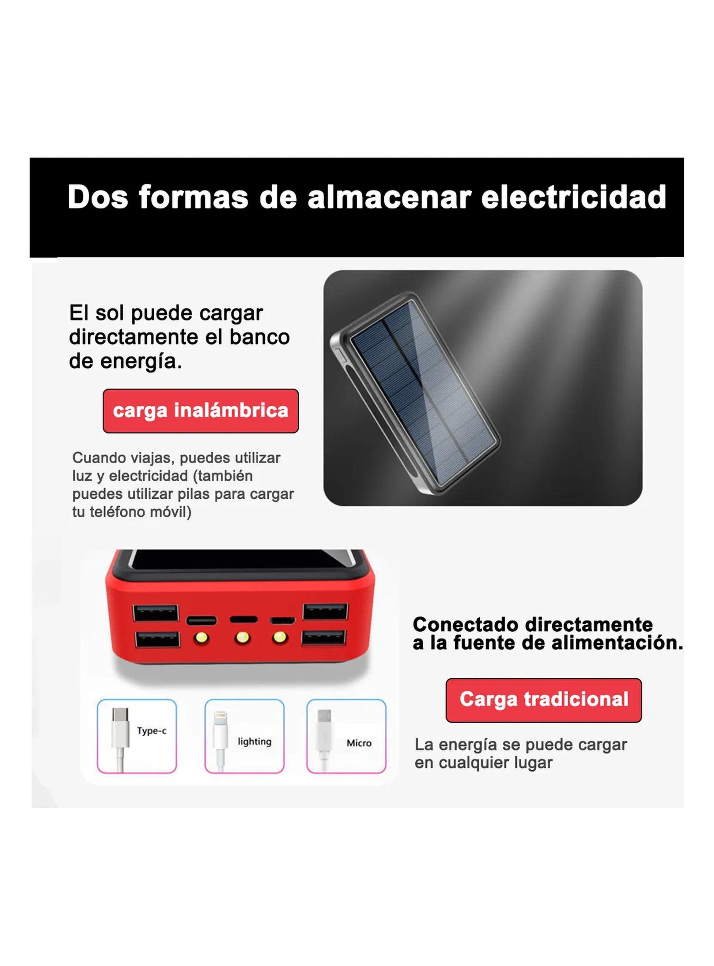 Cargador Solar Portátil 10000mAh Cableado e Inalámbrico Rojo-5