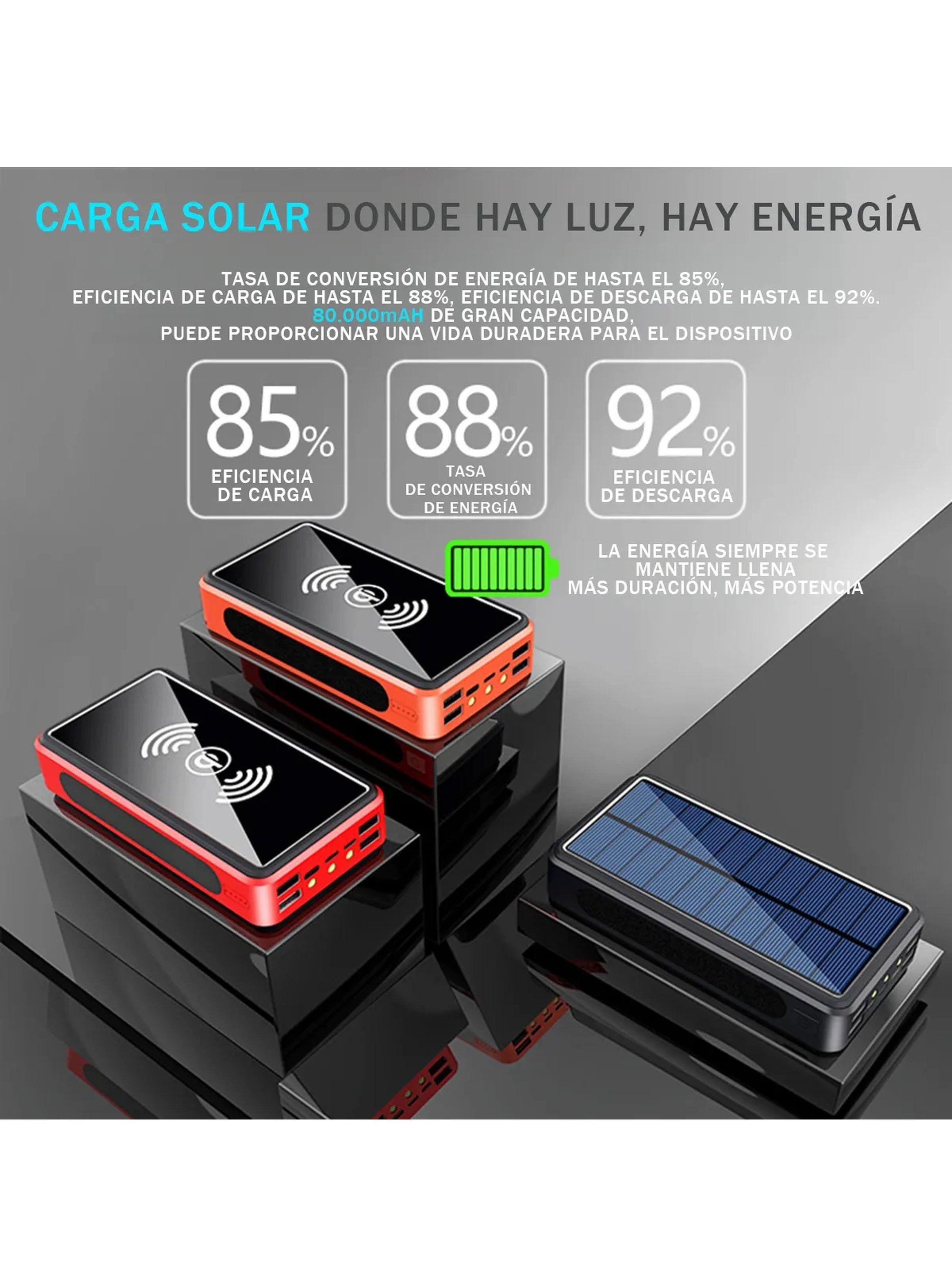 Cargador Solar Portátil 10000mAh Cableado e Inalámbrico Rojo-6