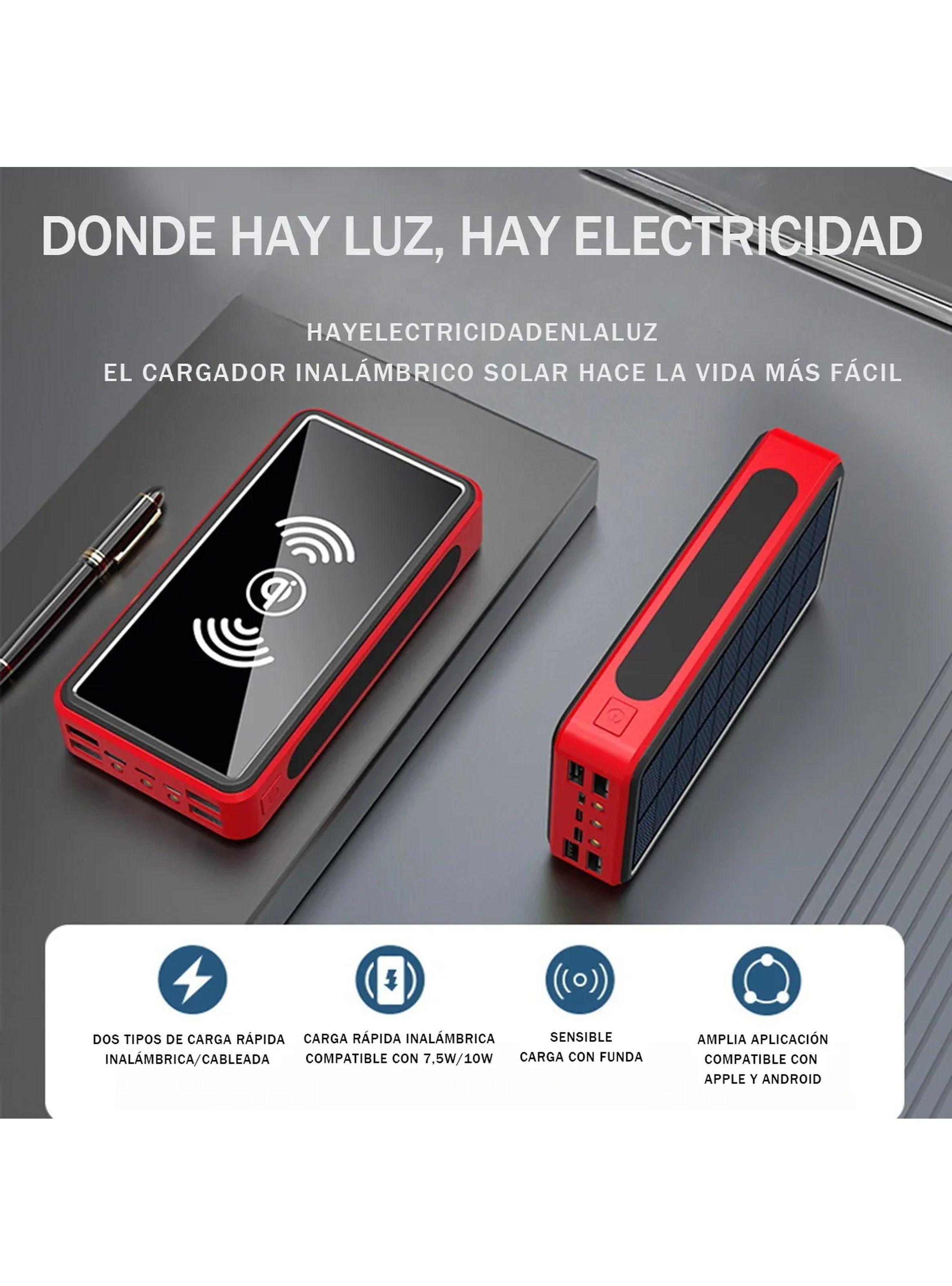 Cargador Solar Portátil 10000mAh Cableado e Inalámbrico Rojo-8