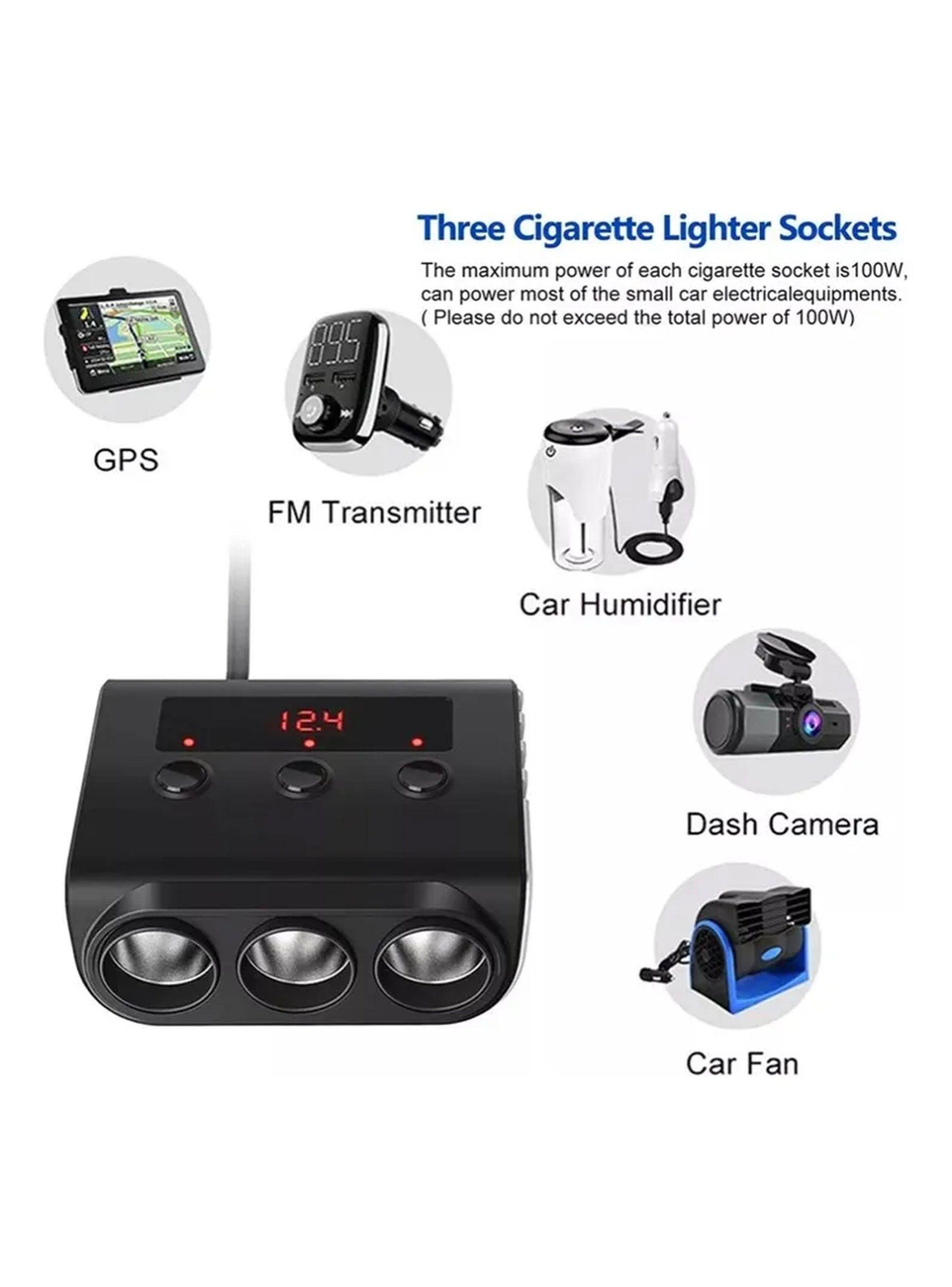 Adaptador de Encendedor de Cigarrillos Triple USB Carga Rápida 12V Negro-2