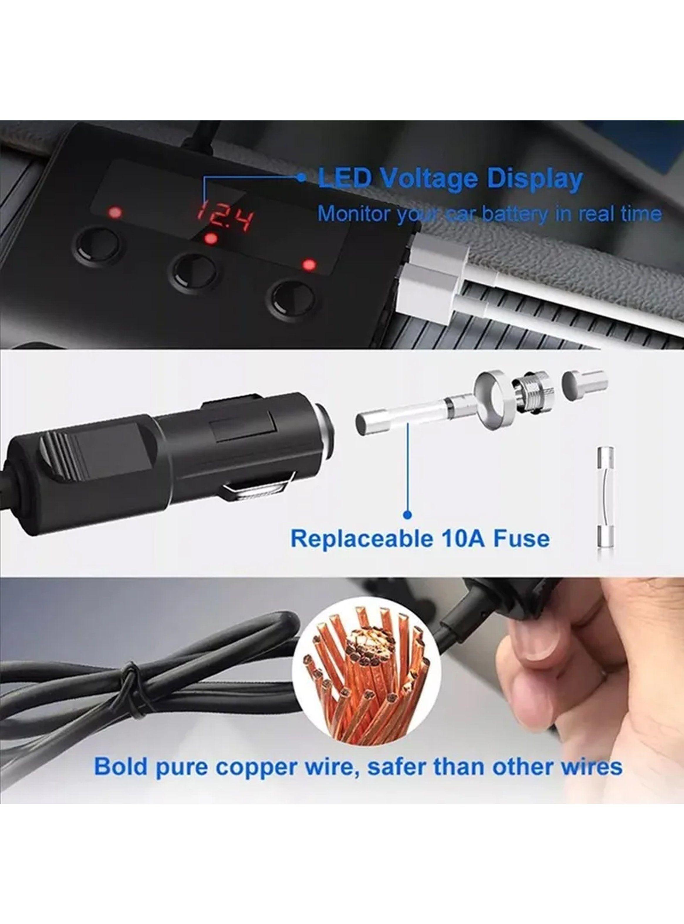 Adaptador de Encendedor de Cigarrillos Triple USB Carga Rápida 12V Negro-4