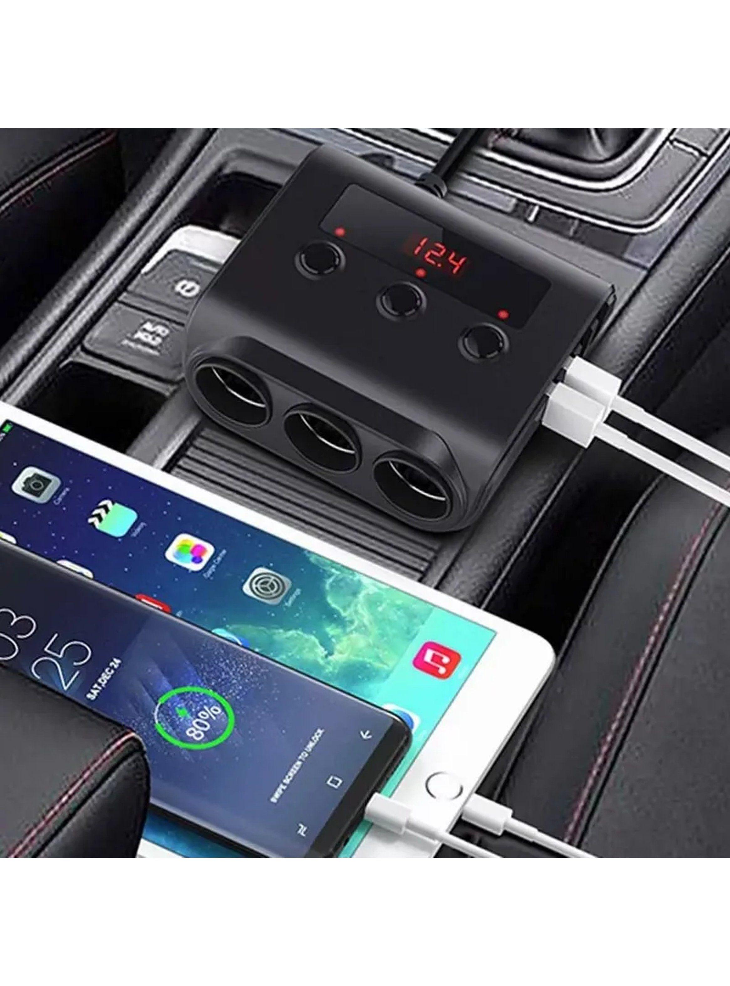Adaptador de Encendedor de Cigarrillos Triple USB Carga Rápida 12V Negro-5