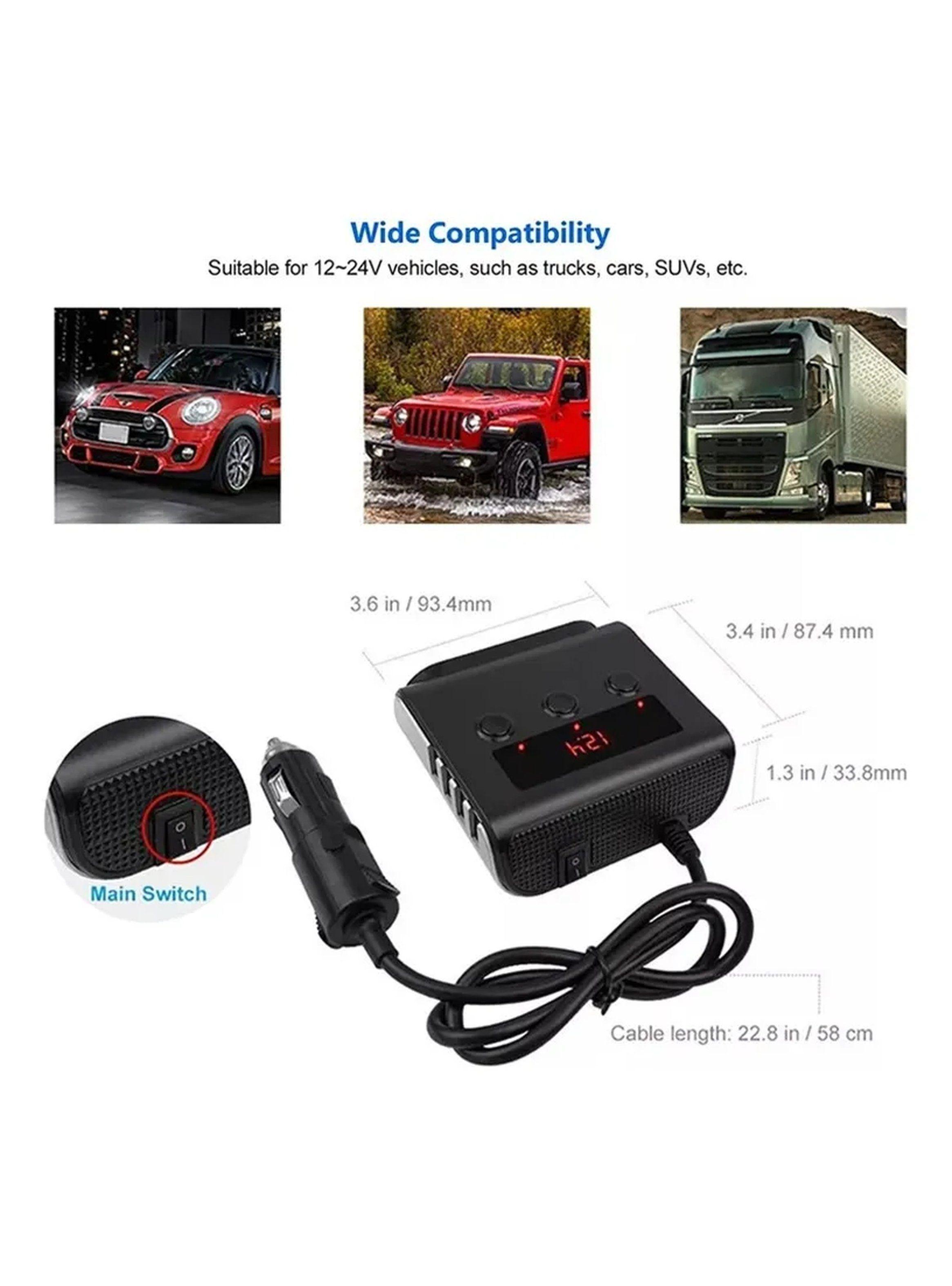 Adaptador de Encendedor de Cigarrillos Triple USB Carga Rápida 12V Negro-6