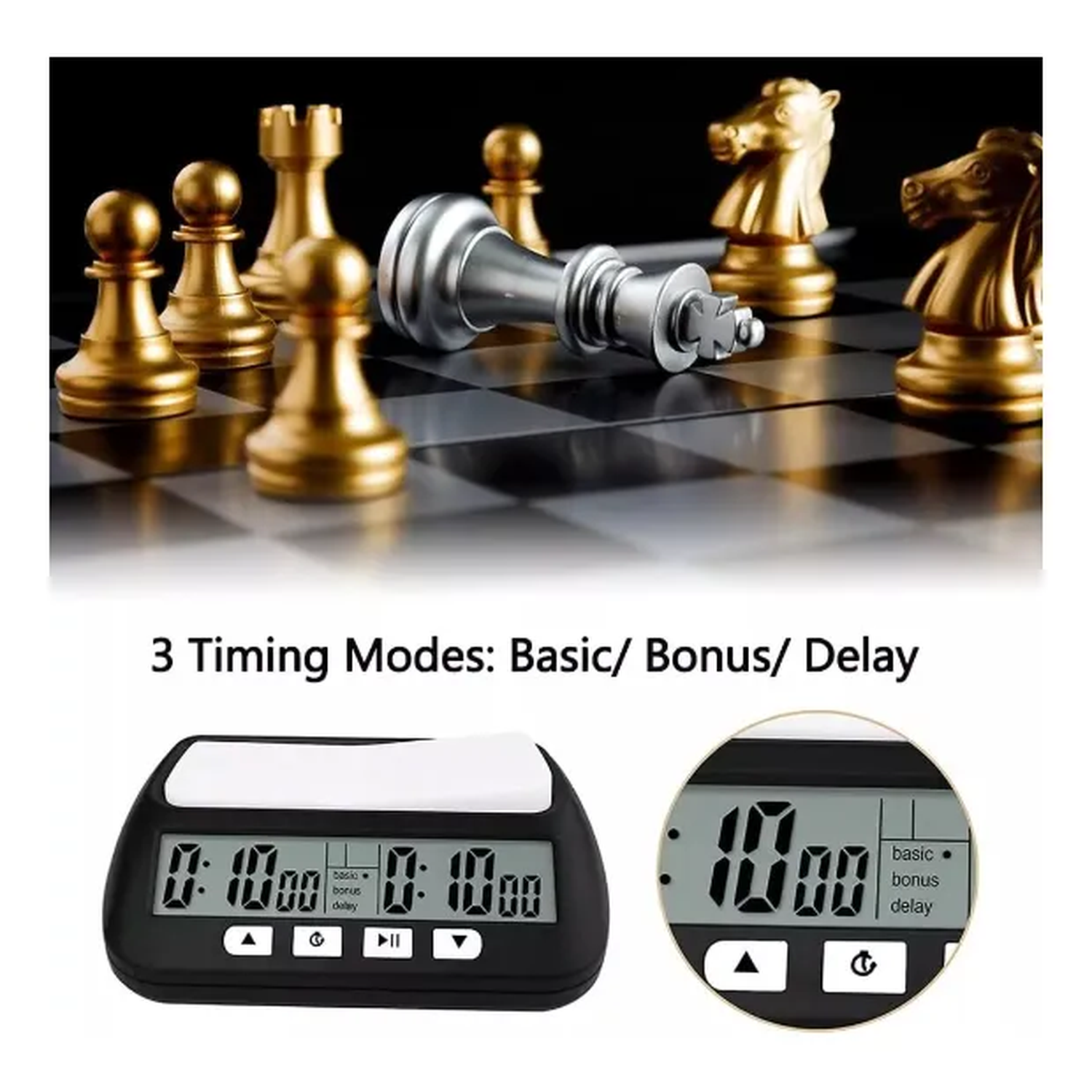 Reloj Digital de Ajedrez Modos Básico/Bono/Retraso Pantalla LCD-3