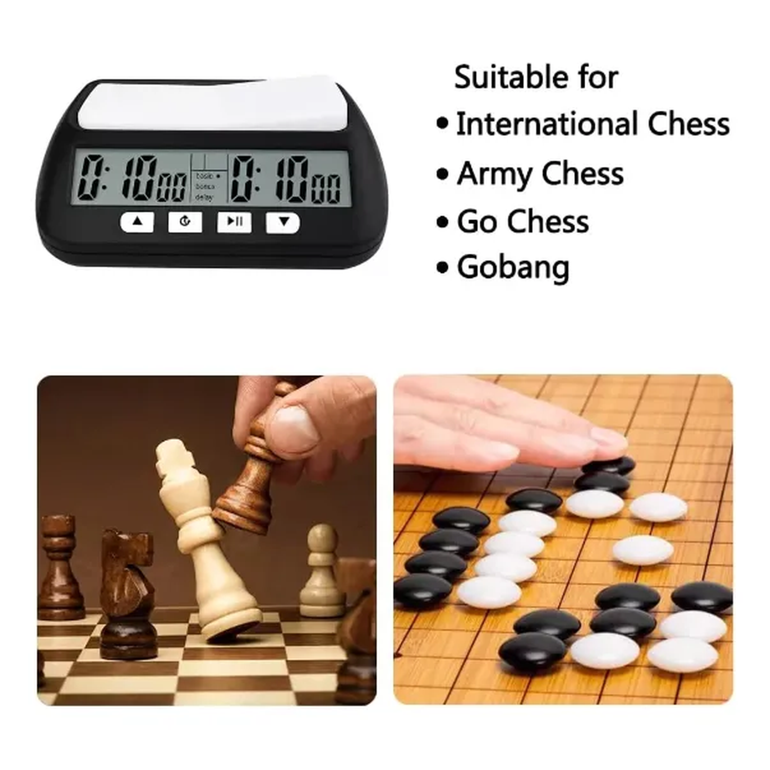Reloj Digital de Ajedrez Modos Básico/Bono/Retraso Pantalla LCD-4