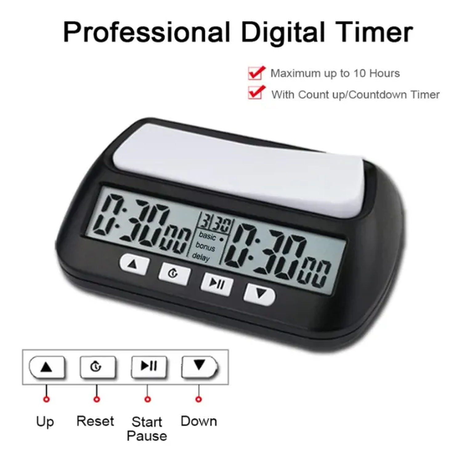 Reloj Digital de Ajedrez Modos Básico/Bono/Retraso Pantalla LCD-5