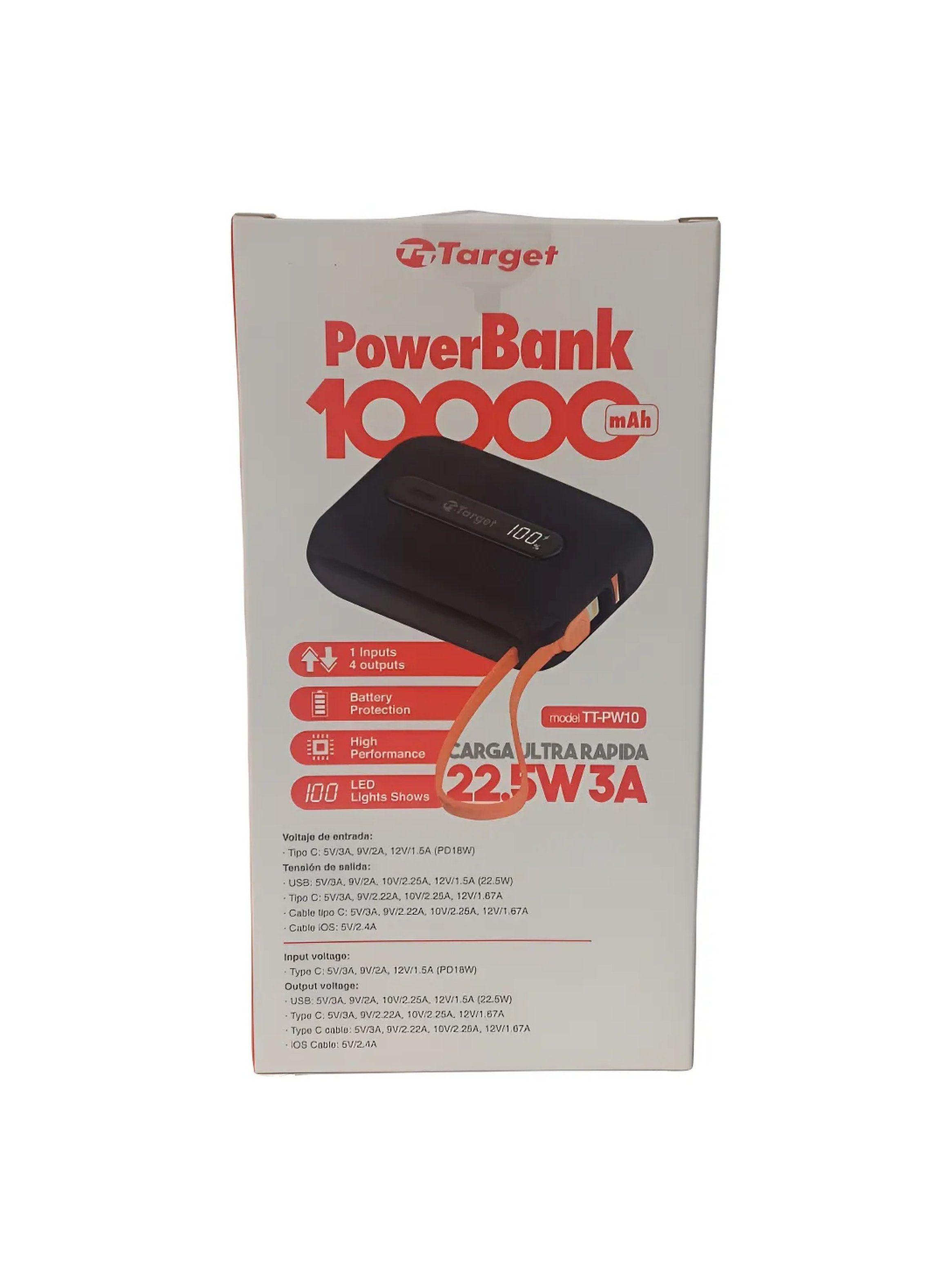 Power Bank 10000mAh 22.5W 3A Carga Rápida Tipo C y Micro USB-3