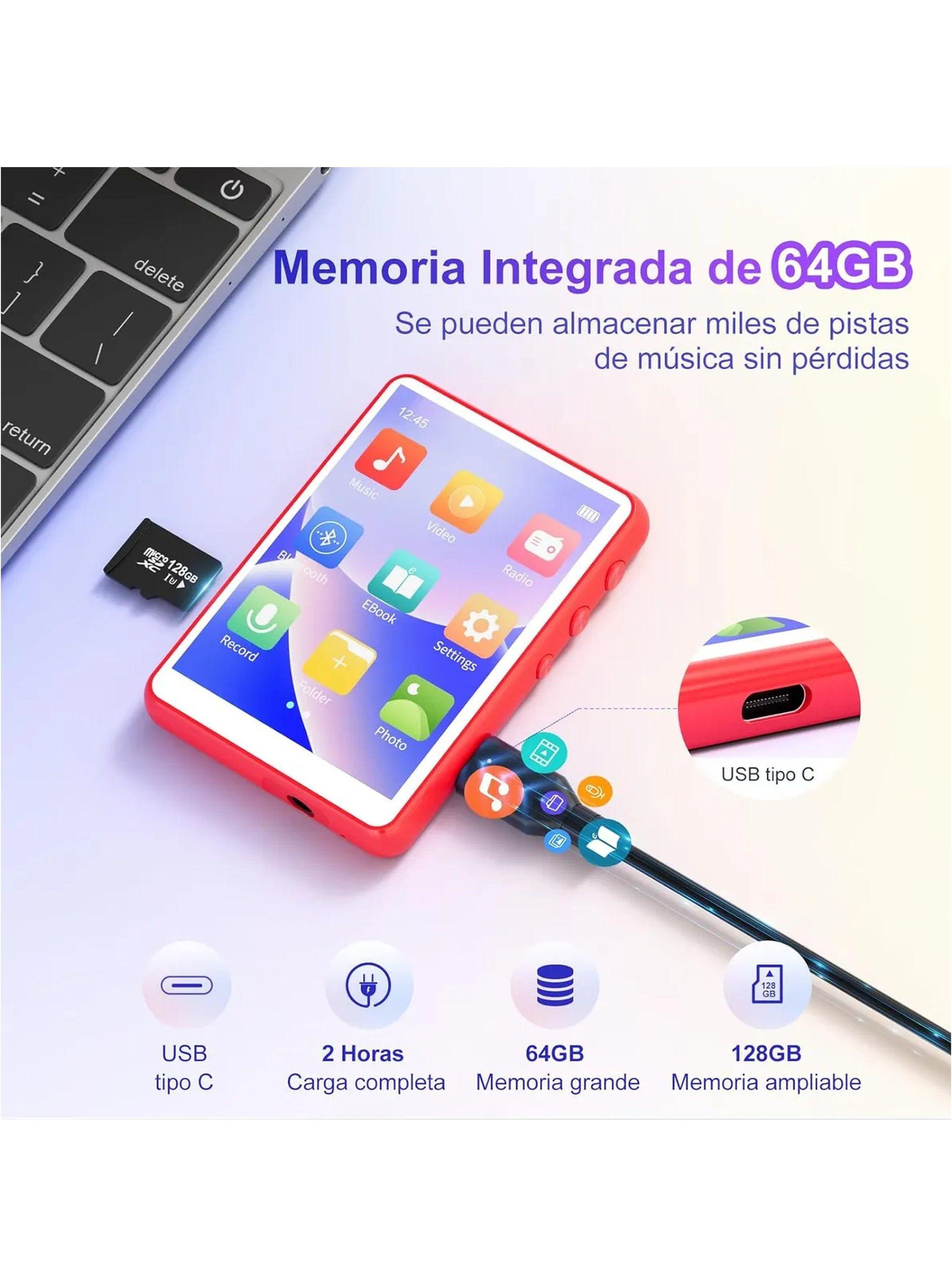 Reproductor MP3 Multifunción Pantalla Táctil Bluetooth Color Rojo -5