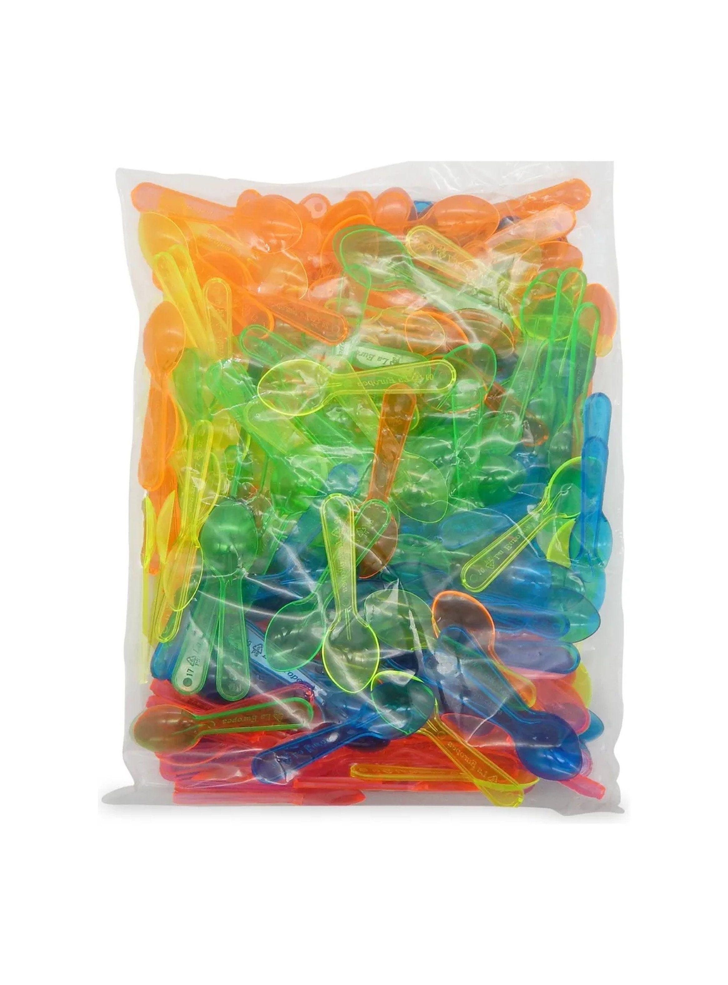 Cucharas Plásticas Transparente Multicolor Desechables Paquete-0