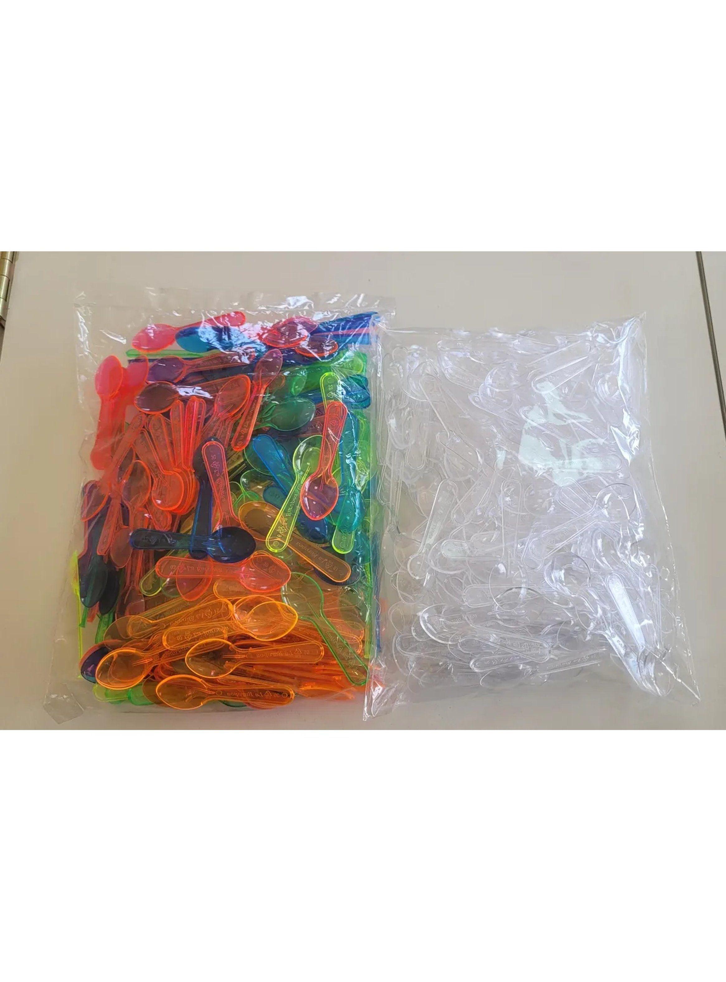 Cucharas Plásticas Transparente Multicolor Desechables Paquete-3
