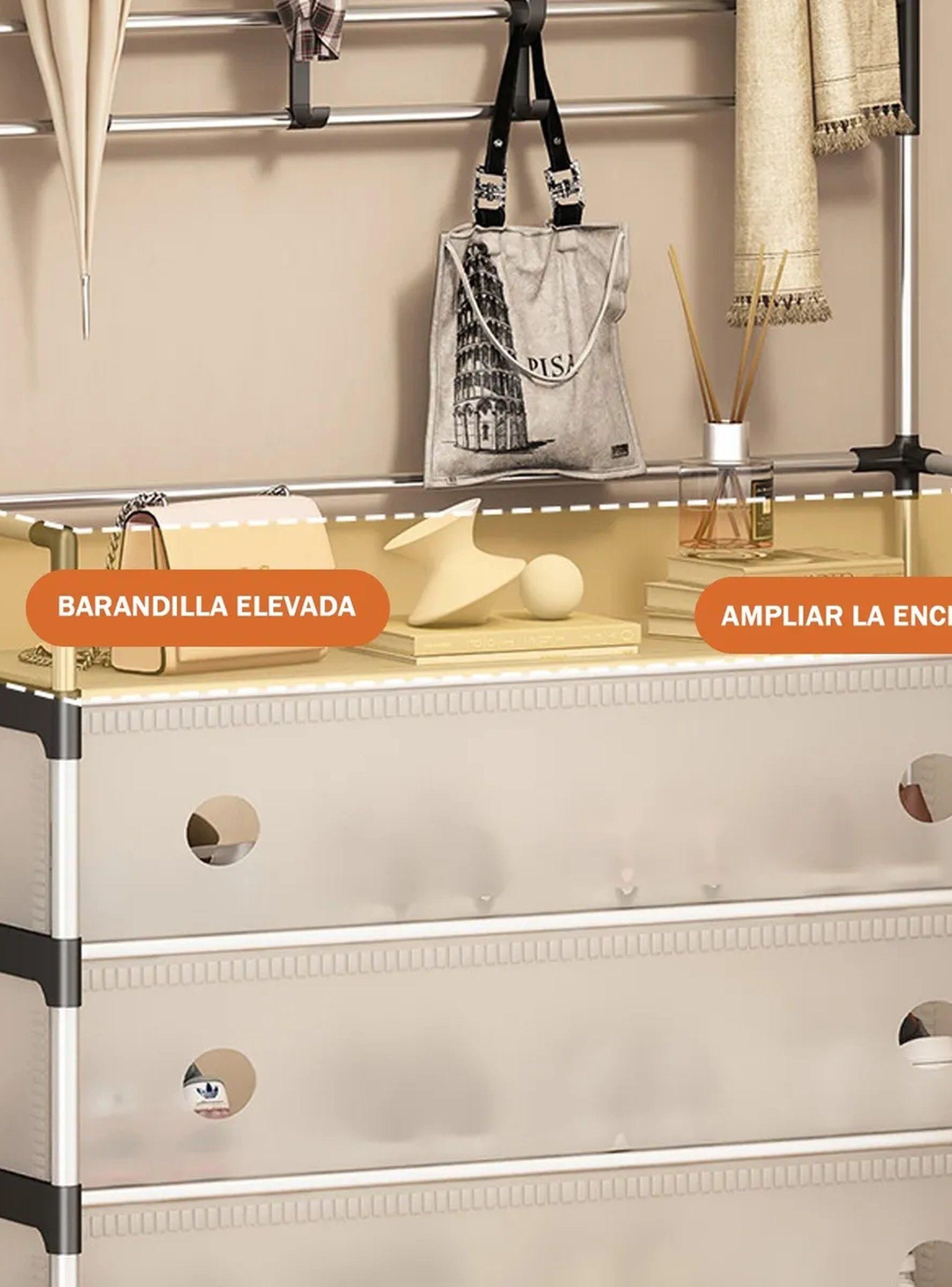 Organizador De Ropa Multifuncional Con Perchero 3 Cajones Tela Beige-2