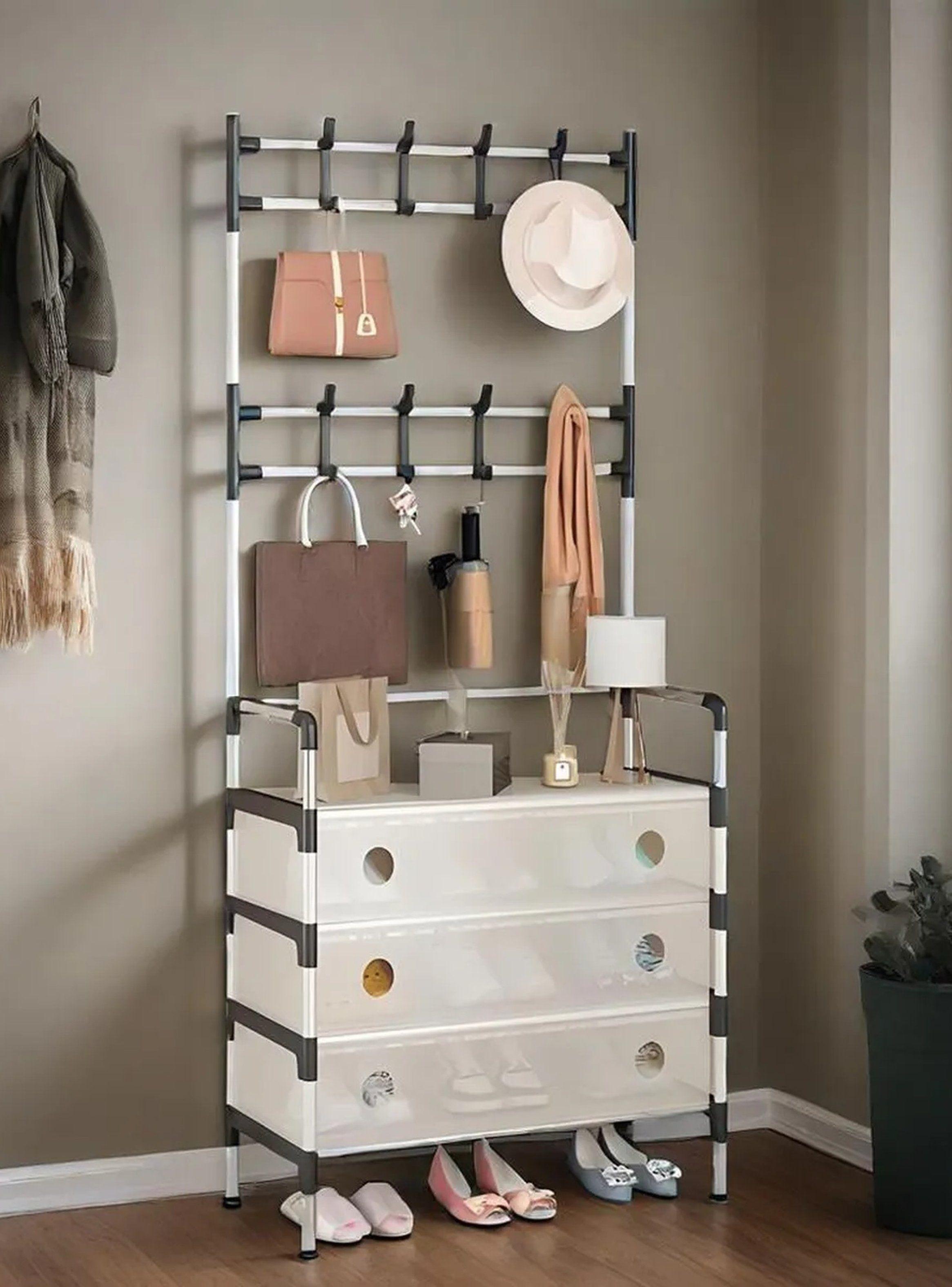 Organizador De Ropa Multifuncional Con Perchero 3 Cajones Tela Beige-3