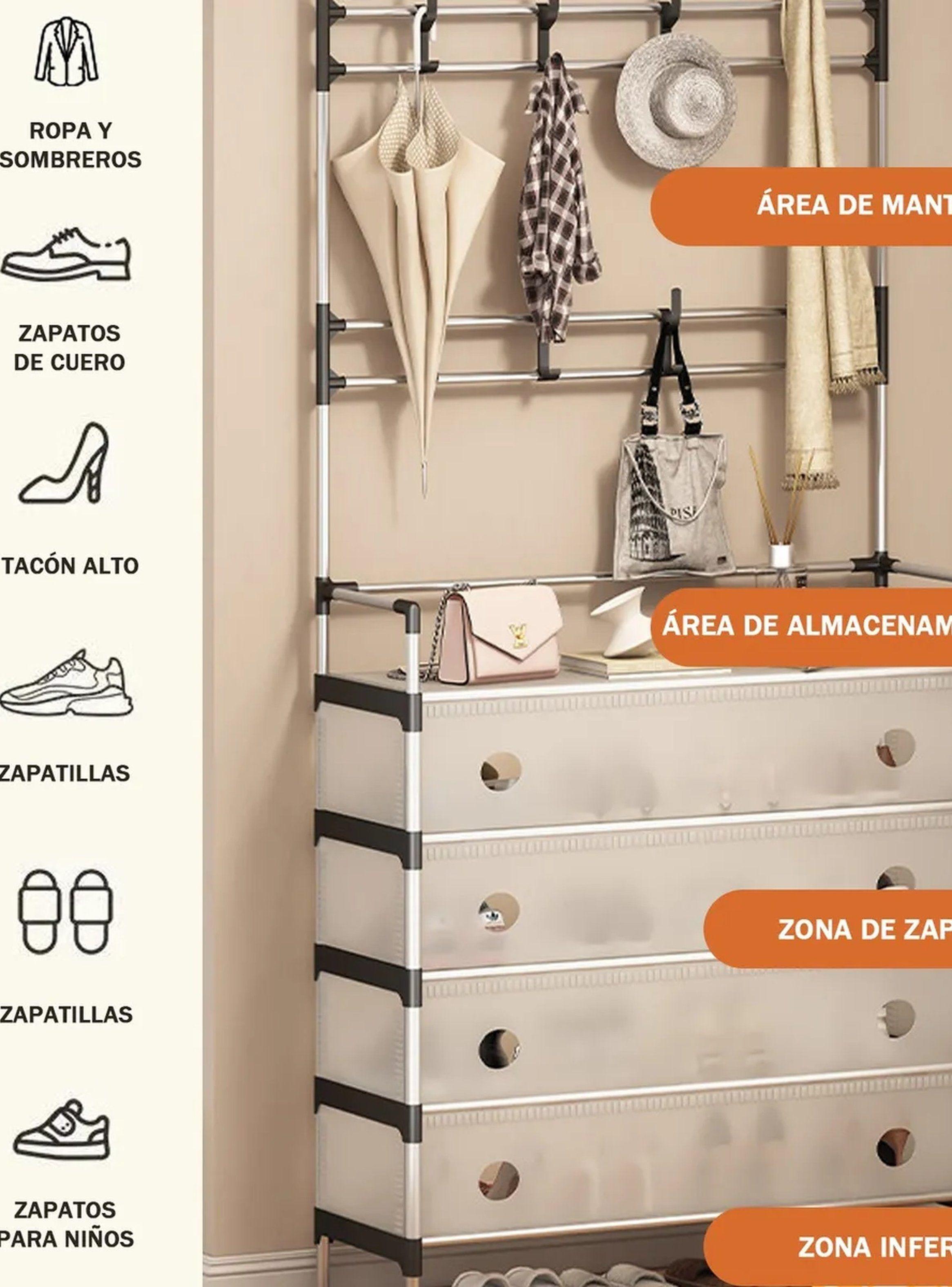 Organizador De Ropa Multifuncional Con Perchero 3 Cajones Tela Beige-4