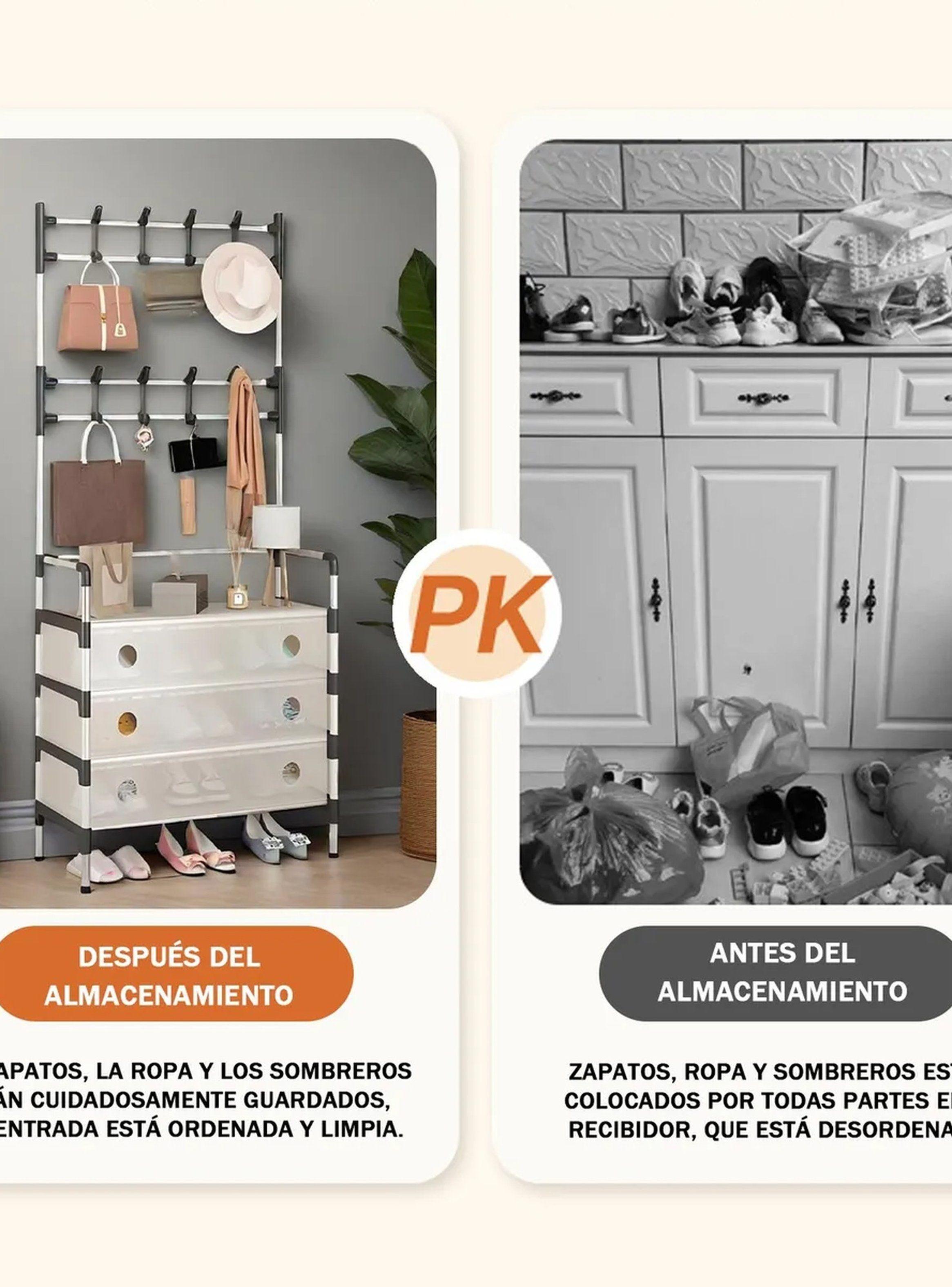 Organizador De Ropa Multifuncional Con Perchero 3 Cajones Tela Beige-5