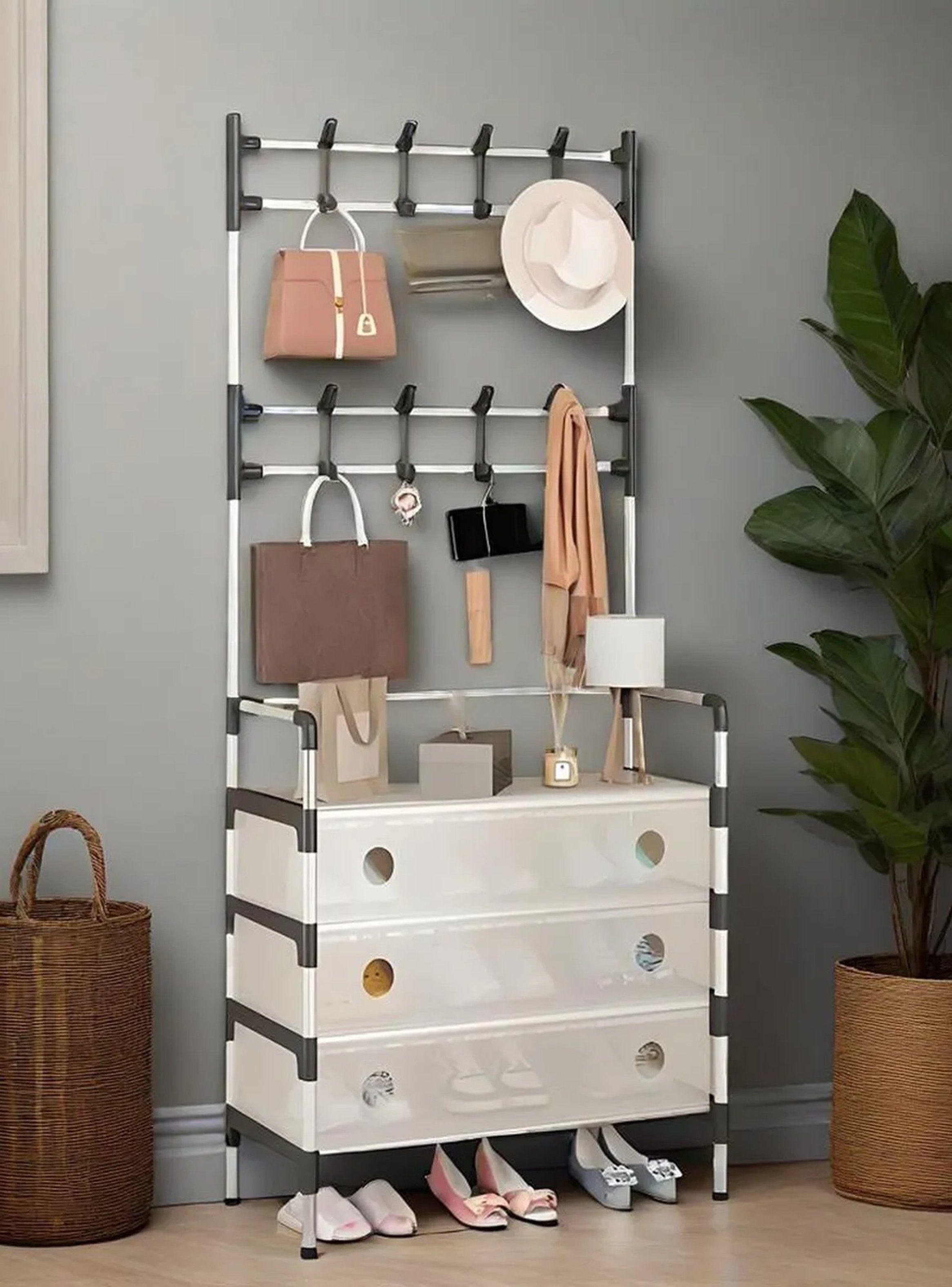 Organizador De Ropa Multifuncional Con Perchero 3 Cajones Tela Beige-6