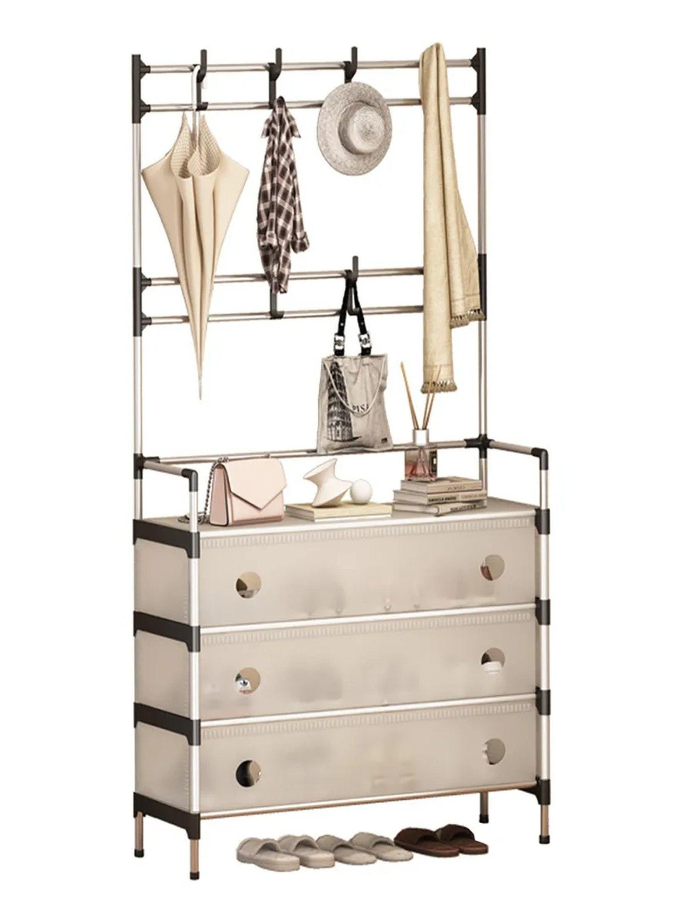 Organizador De Ropa Multifuncional Con Perchero 3 Cajones Tela Beige-8