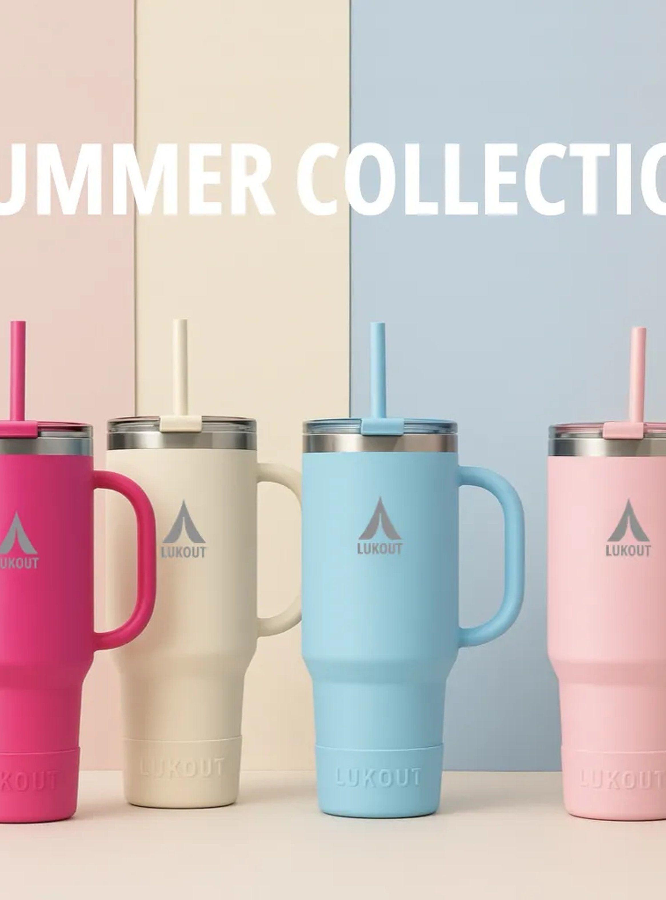 Travel Tumbler 1L Acero Inoxidable Rosa Pastel Con Pajilla-2