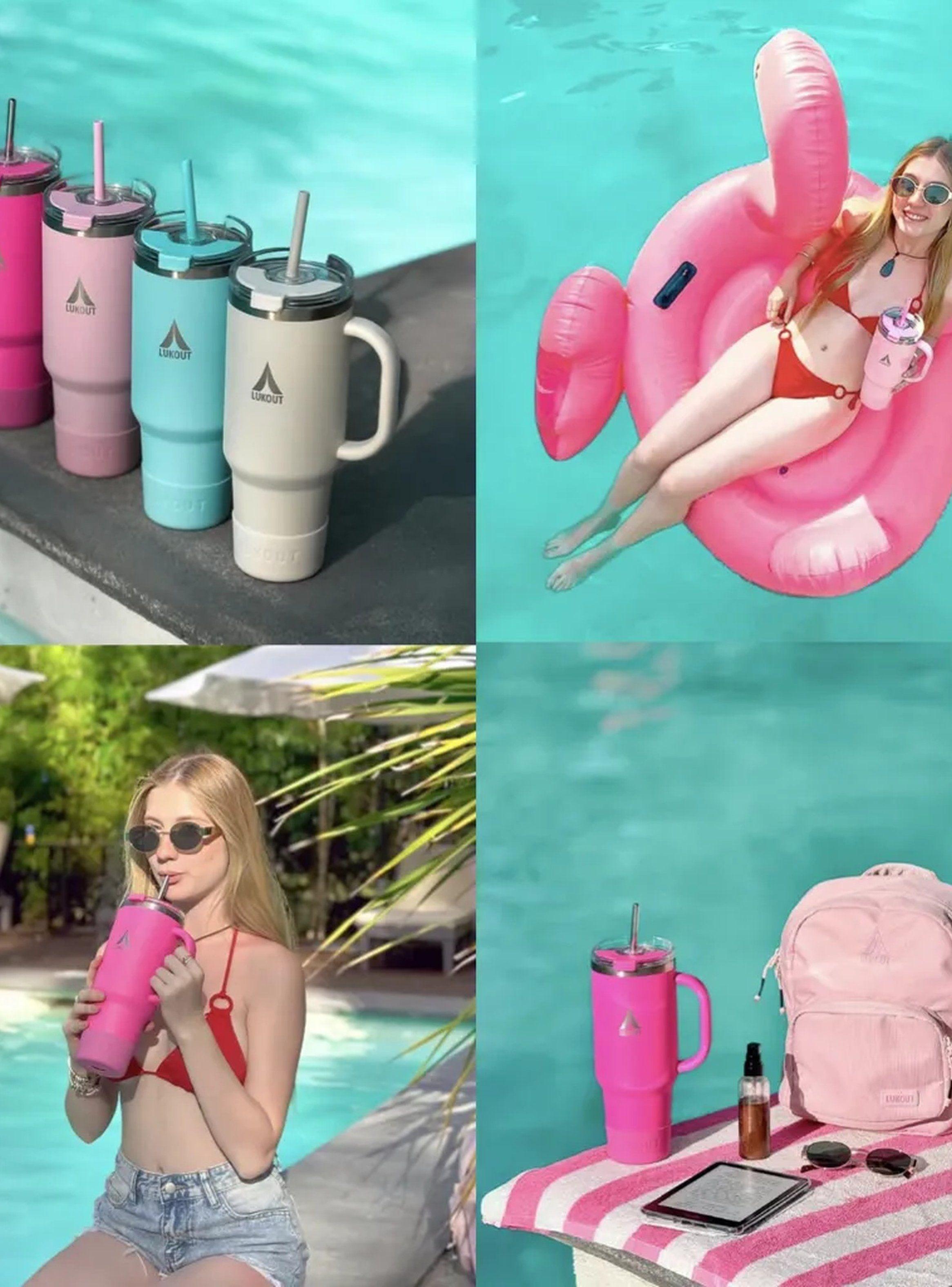 Travel Tumbler 1L Acero Inoxidable Rosa Pastel Con Pajilla-3