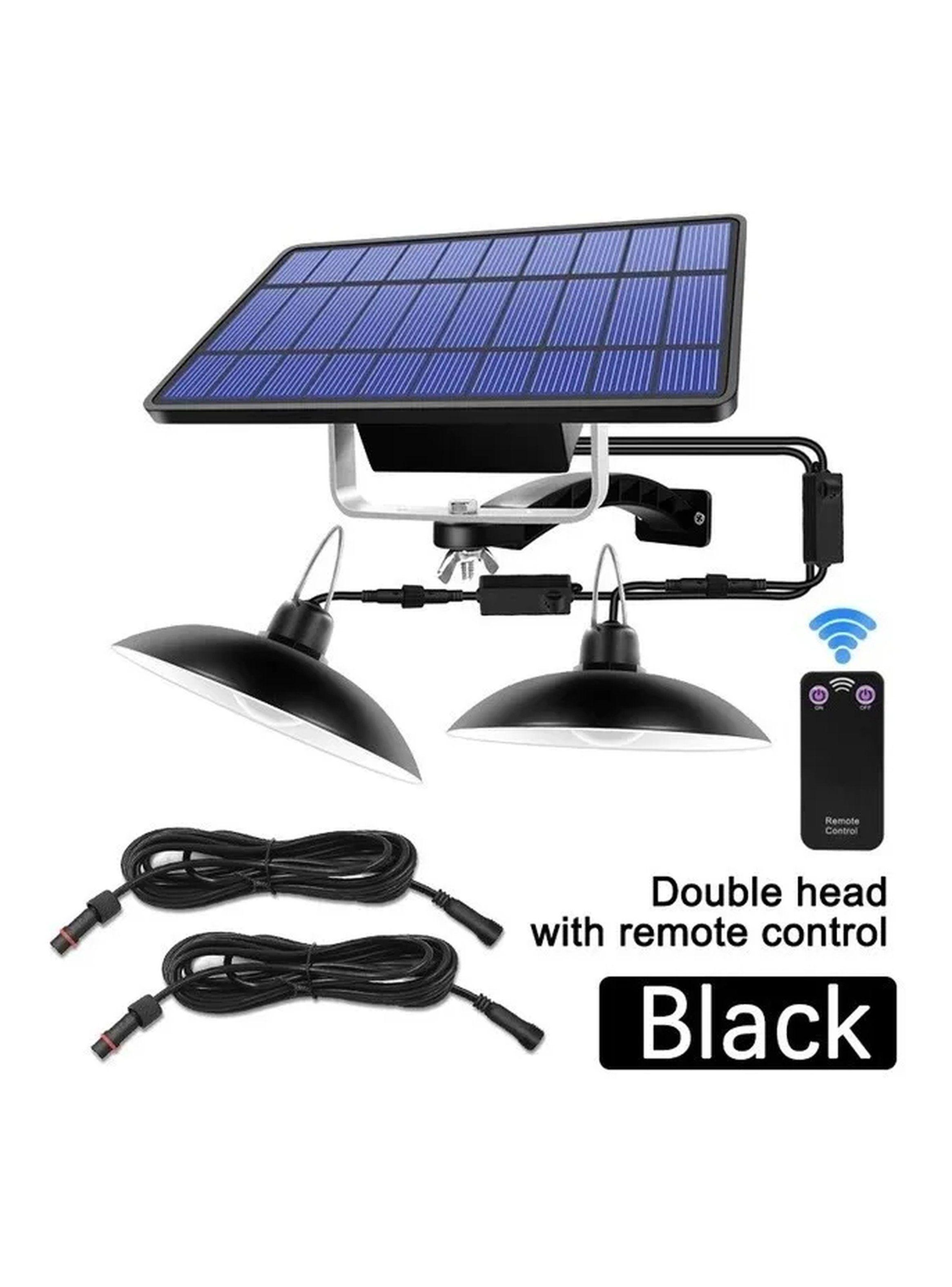 Lámpara Solar Doble Cabezal Con Control Remoto Color Negro-1