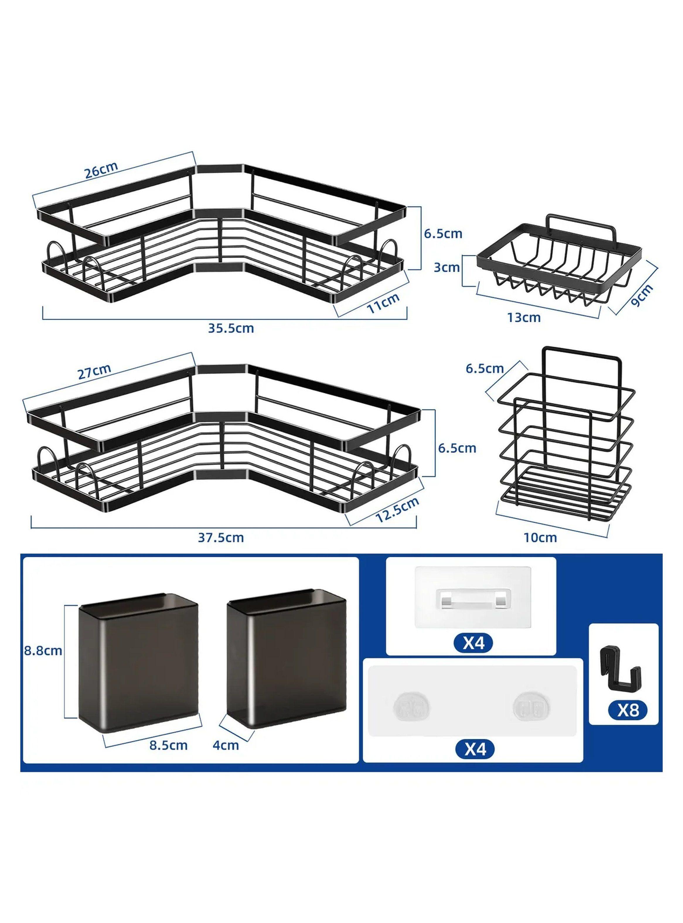 Estantería de Baño Esquinera Metálica Negra Adhesiva Multicompartimentos-1