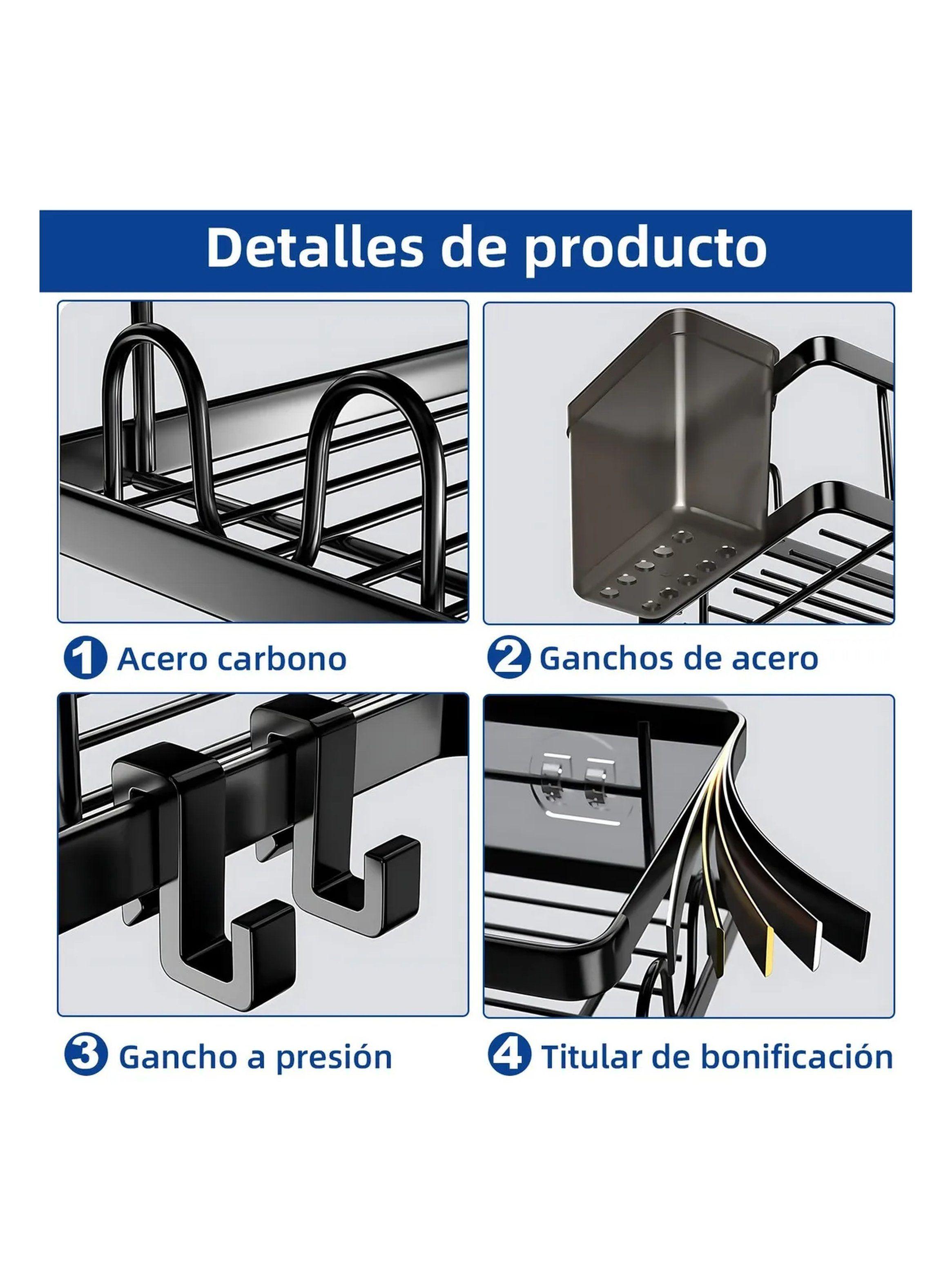 Estantería de Baño Esquinera Metálica Negra Adhesiva Multicompartimentos-6