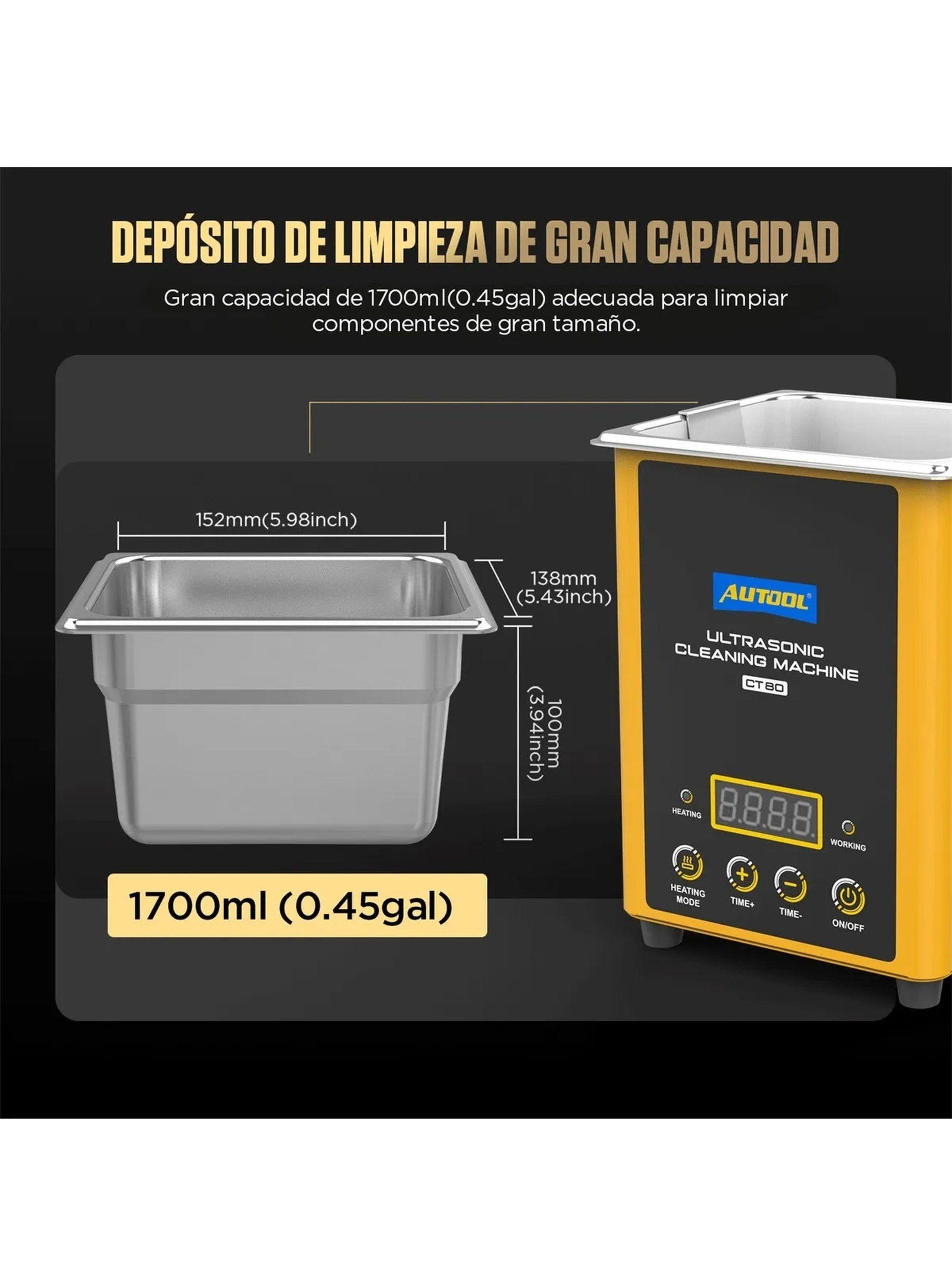 Máquina de Limpieza por Ultrasonidos Acero Inoxidable 1700ml | Calefacción hasta 50°C-6