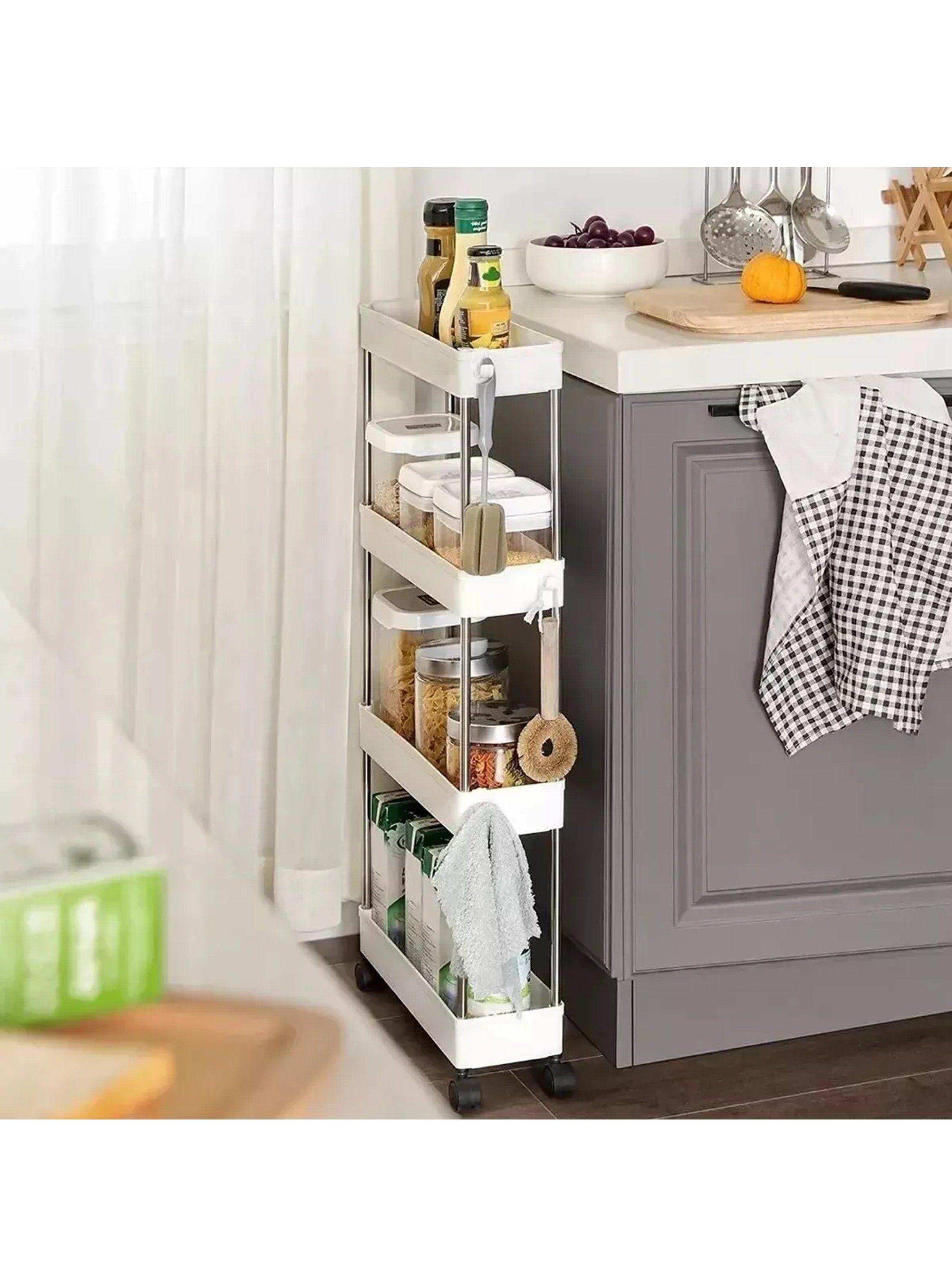 Carro Organizador de Plástico con Ruedas 4 Niveles 40x95 cm Blanco-4