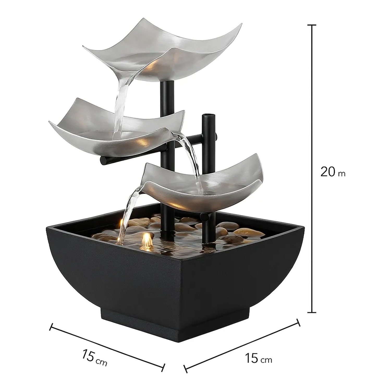 Fuente Decorativa de Mesa LED Acero Inoxidable Diseño Cascada 20 cm-2