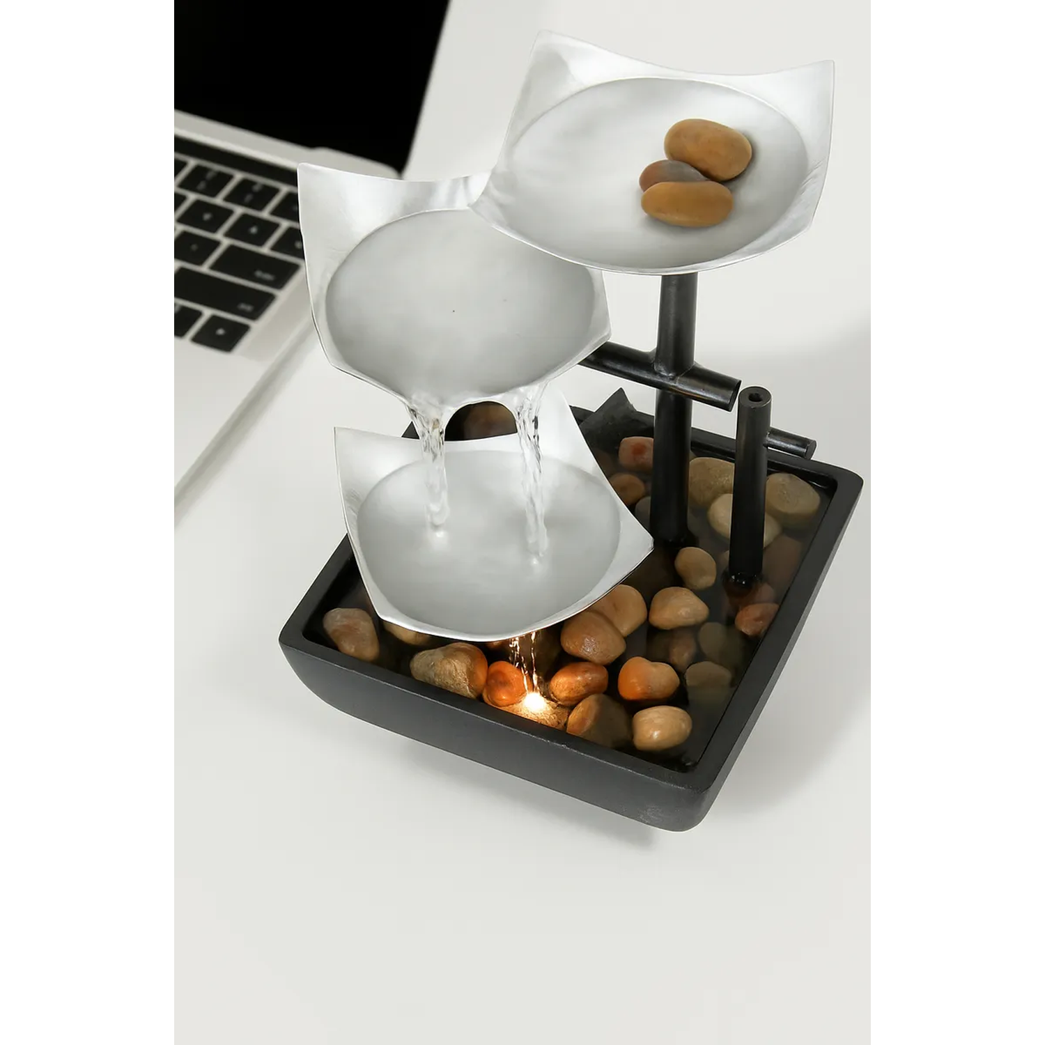 Fuente Decorativa de Mesa LED Acero Inoxidable Diseño Cascada 20 cm-3