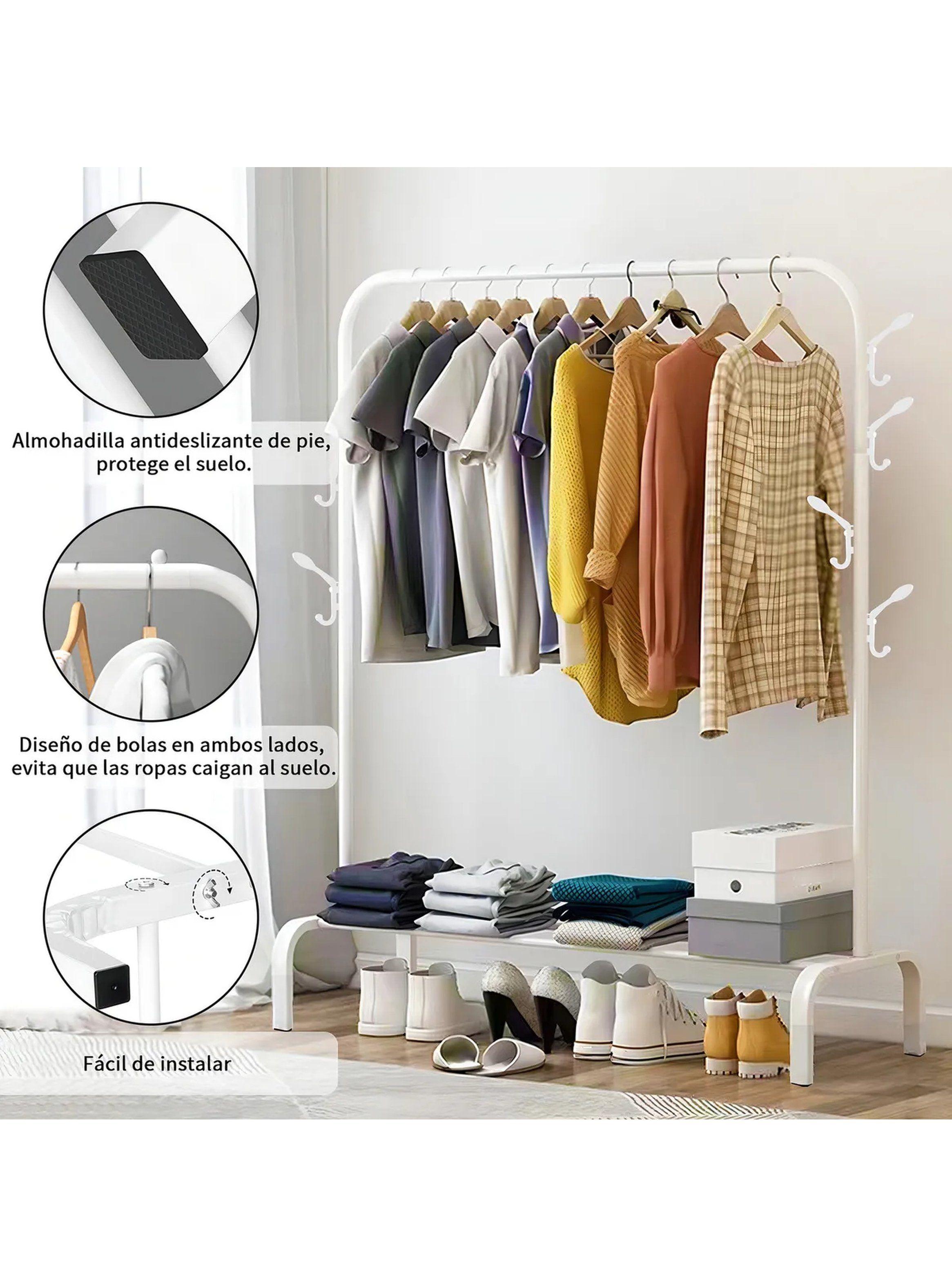 Estante Metálico para Ropa Multifuncional 25mm con Ganchos Laterales-4