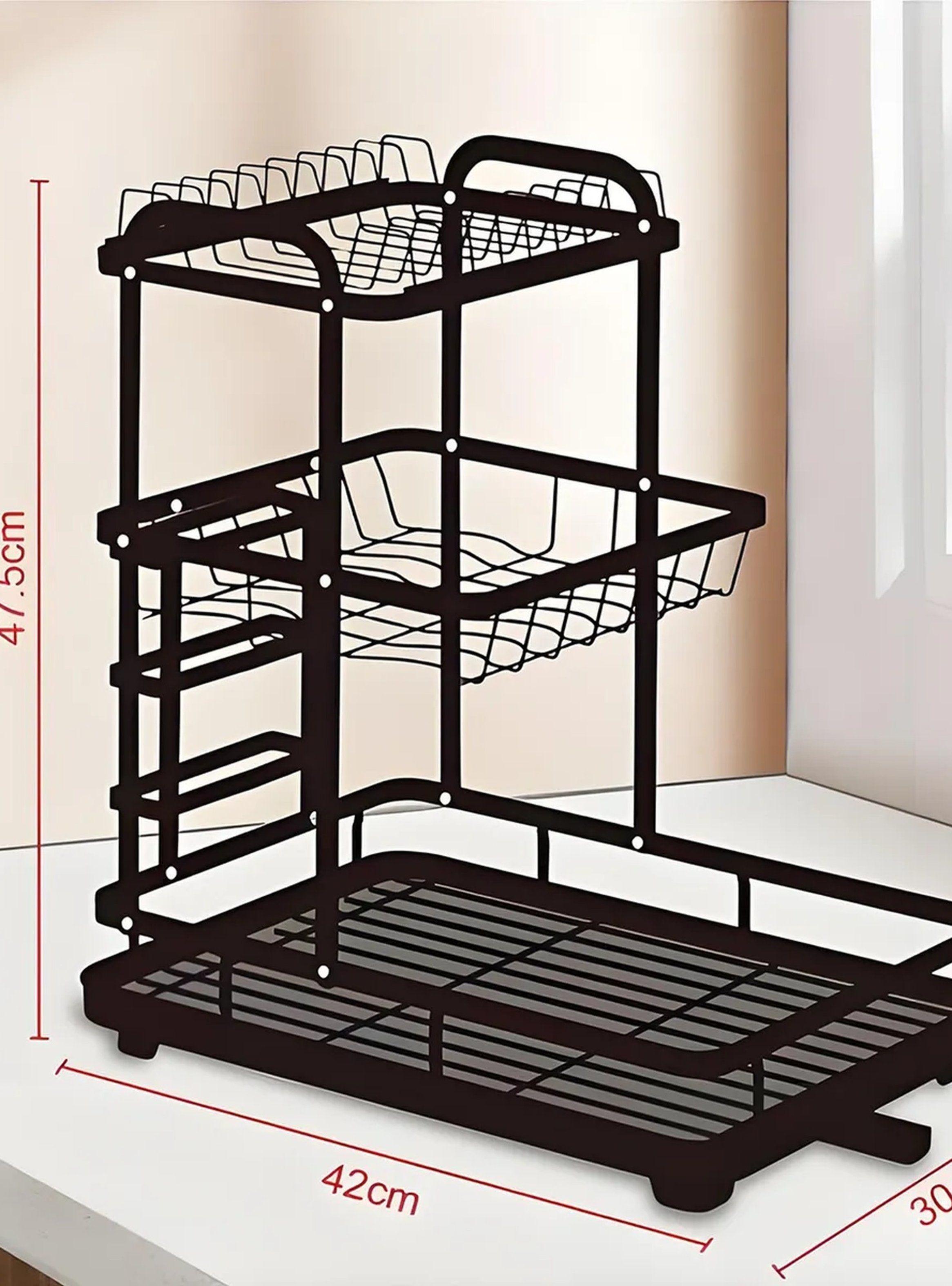 Escurreplatos de Metal Negro Multifuncional 2 Niveles Aptos Cocina-1