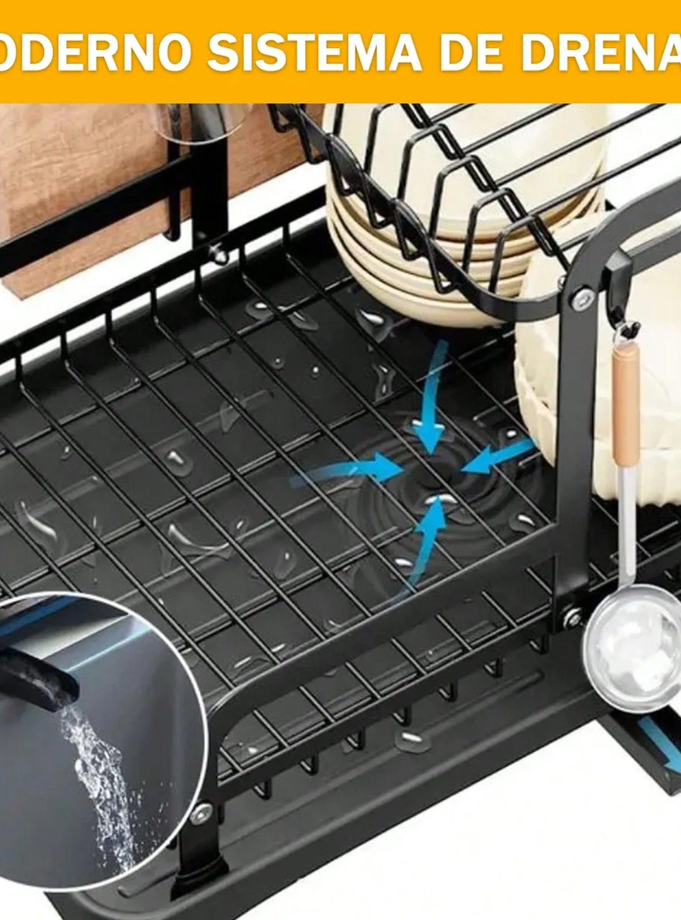 Escurreplatos de Metal Negro Multifuncional 2 Niveles Aptos Cocina-4